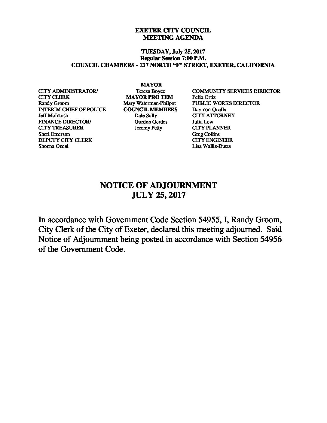 CCAgendaJULY252017 Adjourned