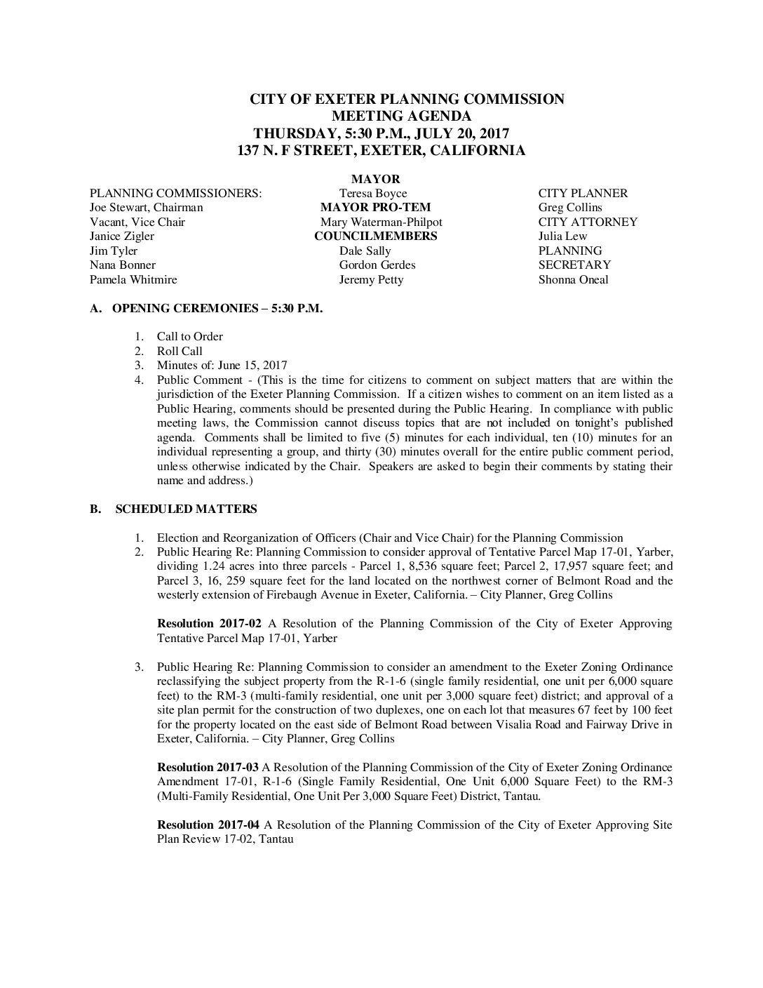 PC AGENDA JULY 20, 2017