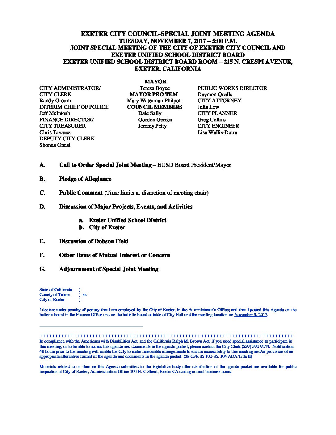 CC Agenda Spcl Joint Mtg w EUSD NOV 7 17