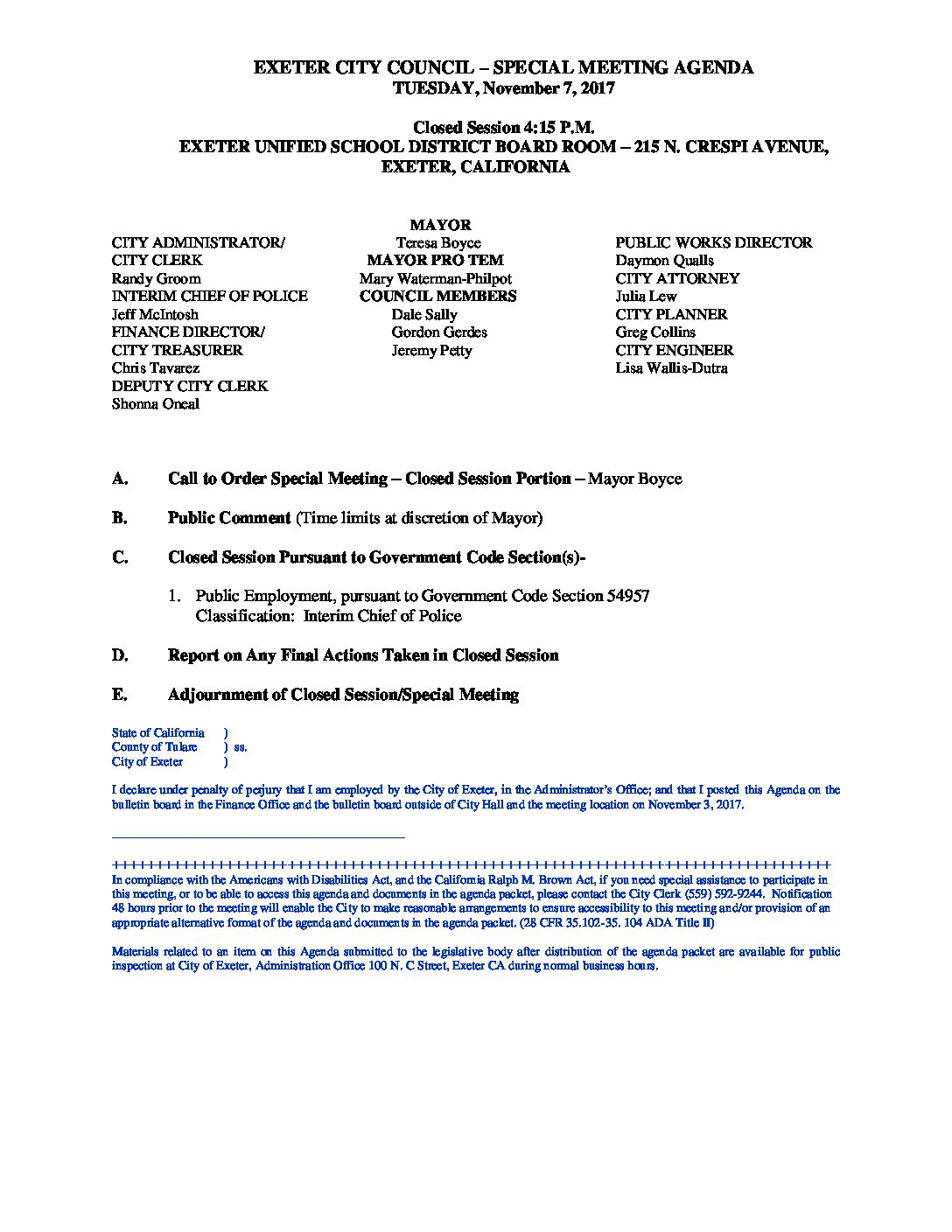 CC Agenda Spcl Meeting NOV 7 2017