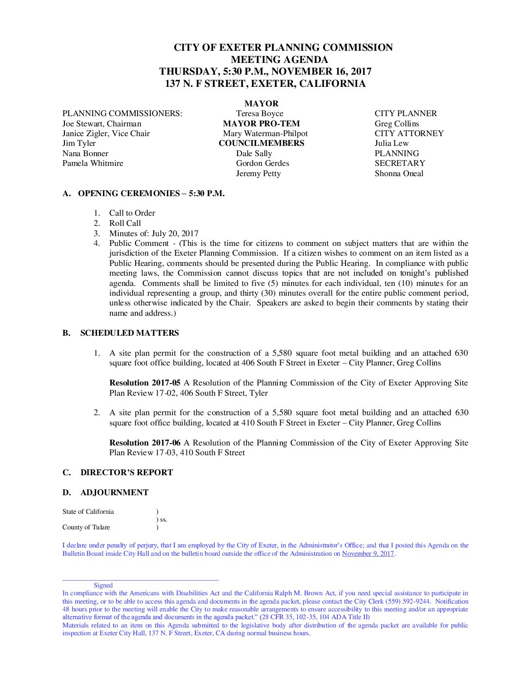 PC AGENDA Nov 16 2017