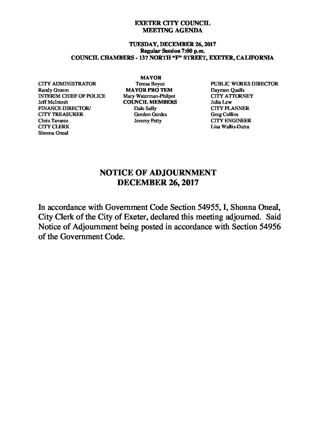 CC Agenda DEC 26 17 Adjourned