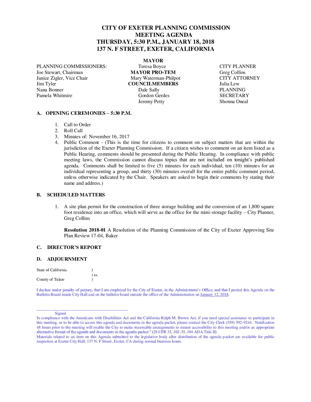 PC AGENDA Jan 18 2018