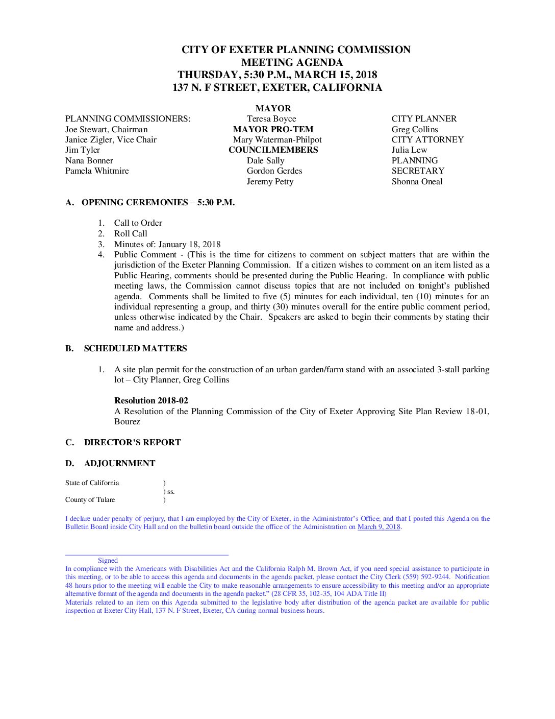 PC AGENDA Mar 15 2018