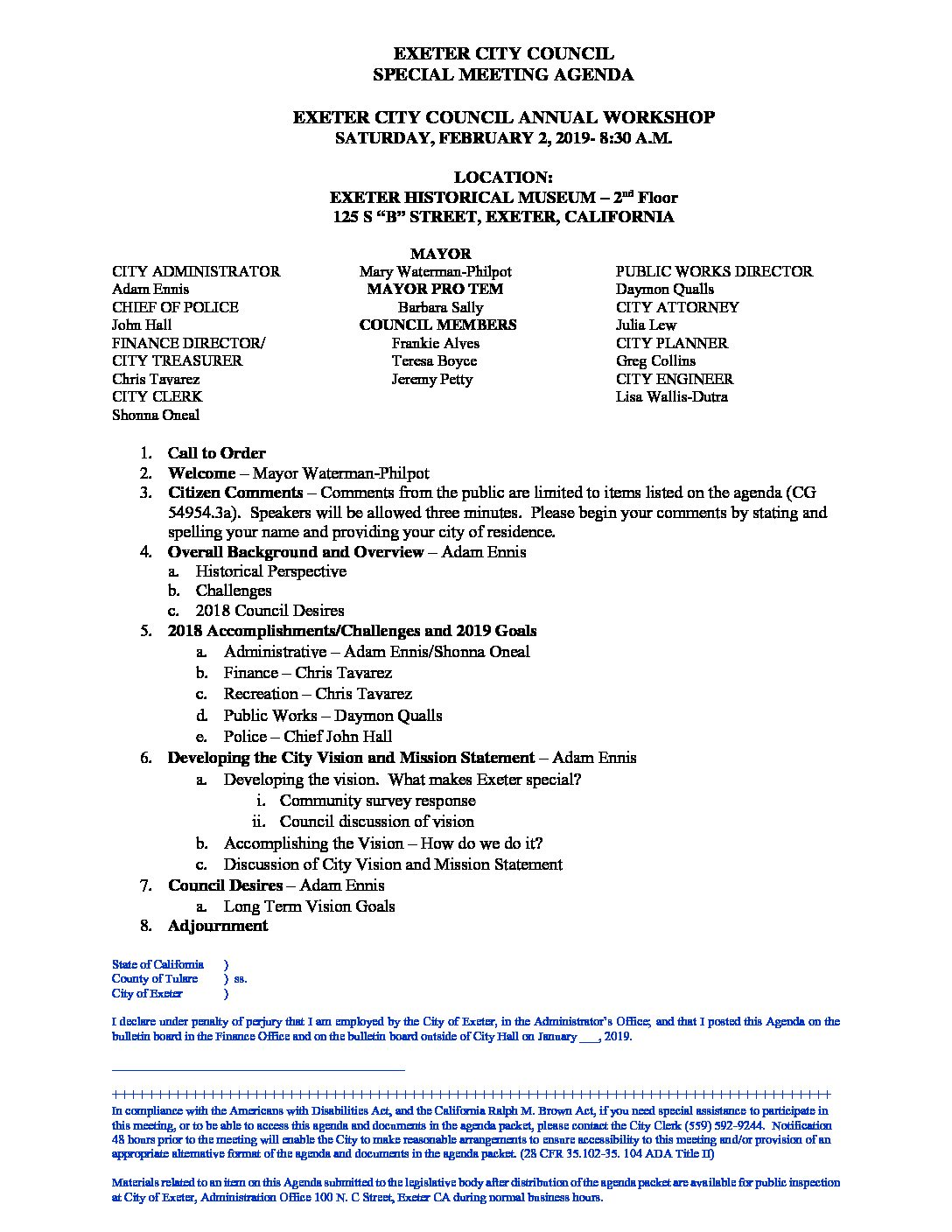CC Special Meeting Agenda FEB 2 19