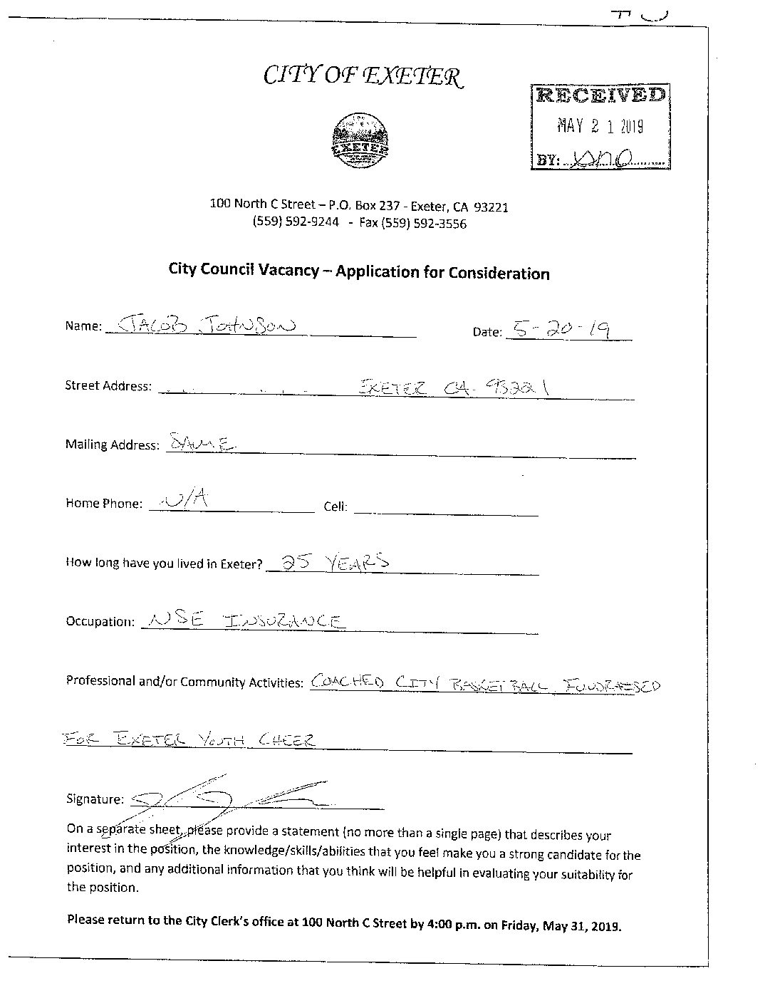 Applications for CC Vacancy