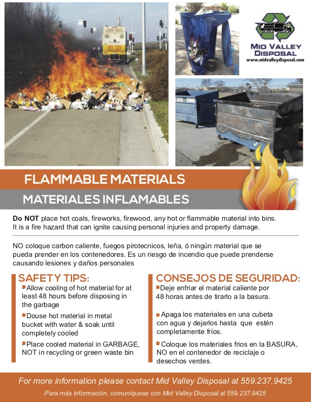 Do Not place hot coals, fireworks, firewood, any not or flammable material into bins. It is a fire hazard that can ignite causing personal injuries and property damage.
Safety Tips:
Allow cooling of hot material for at least 48 hours before disposing in the garbage.
Douse hot material in metal bucket with water & soak until completely cooled
Place cooled material in Garbage, Not in Recycling or green waste bin.