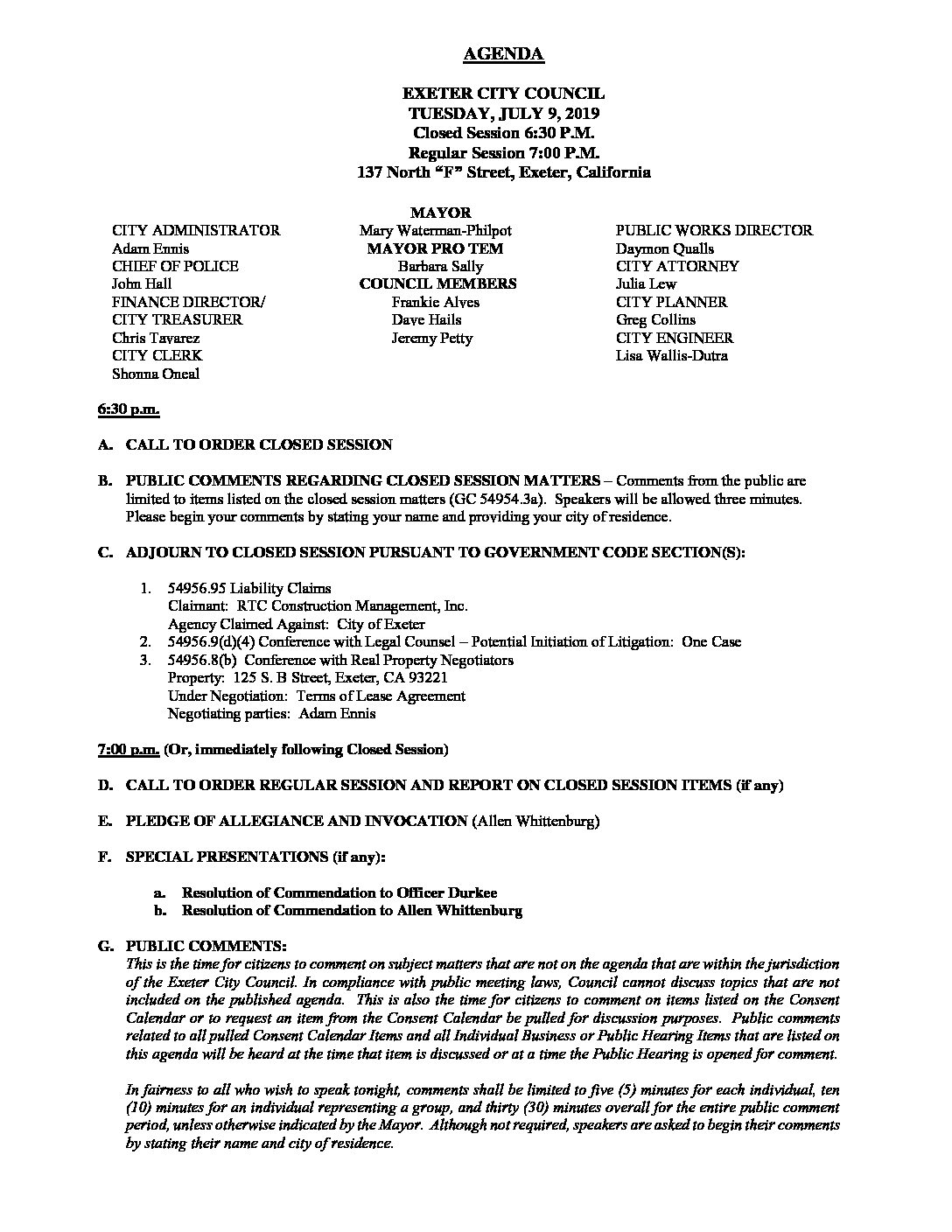 CC Agenda 070919