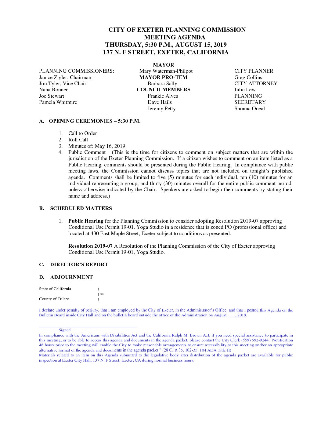 PC AGENDA August 15 2019