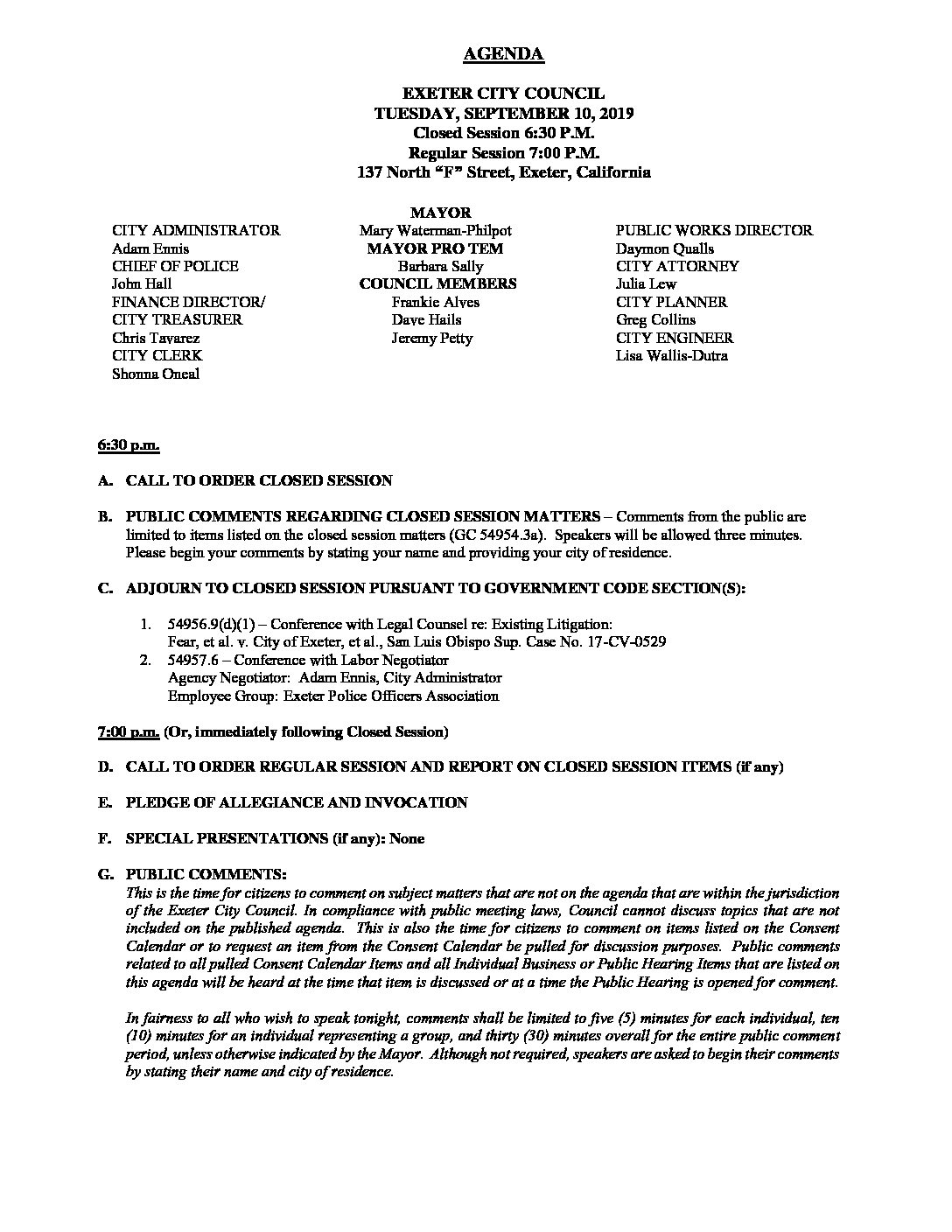 CC Agenda 091019