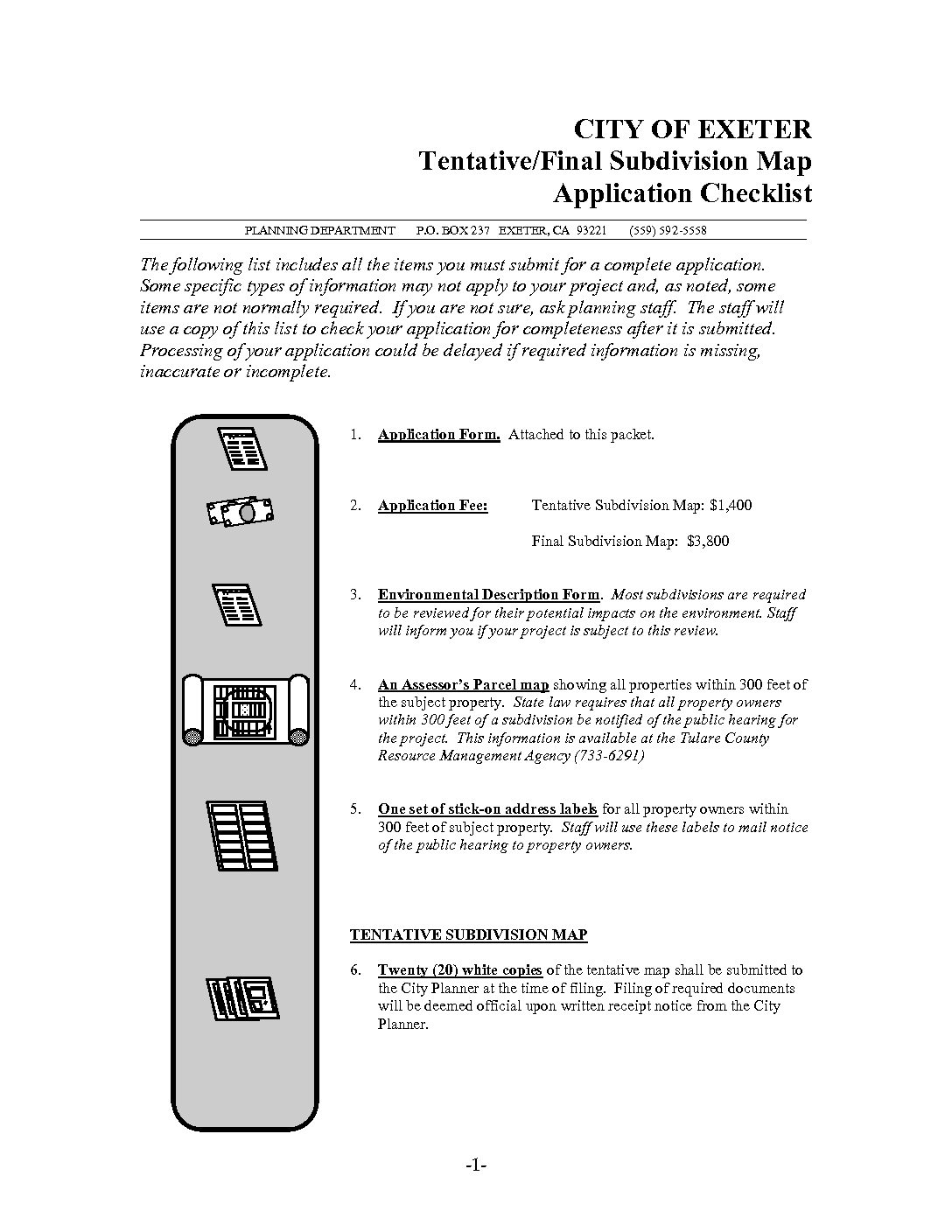 Tentative/Final Subdivision Map Application Checklist | City of Exeter