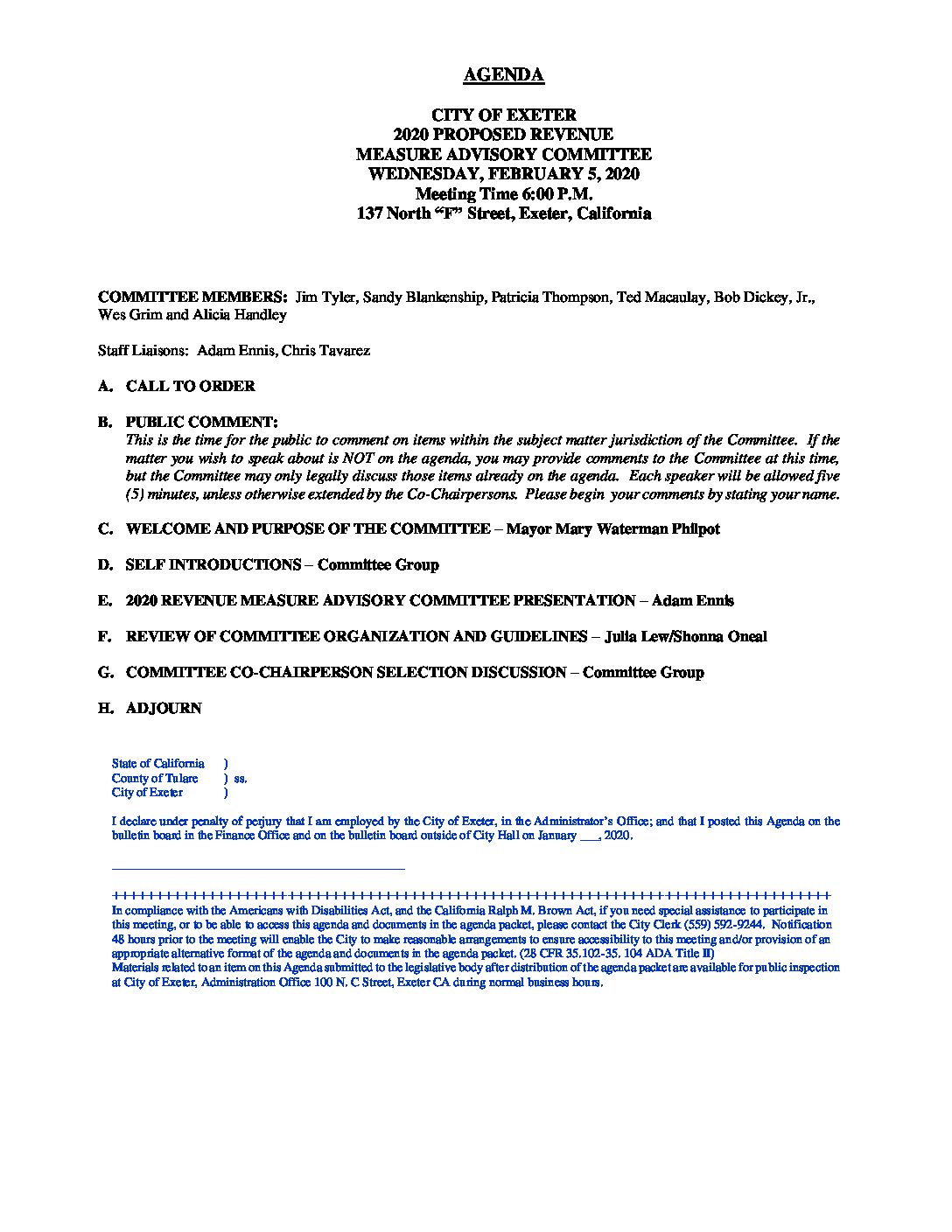 PRMAC Meeting Agenda Feb 5 2020