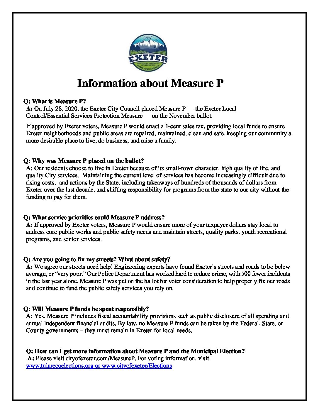 Information about Measure P