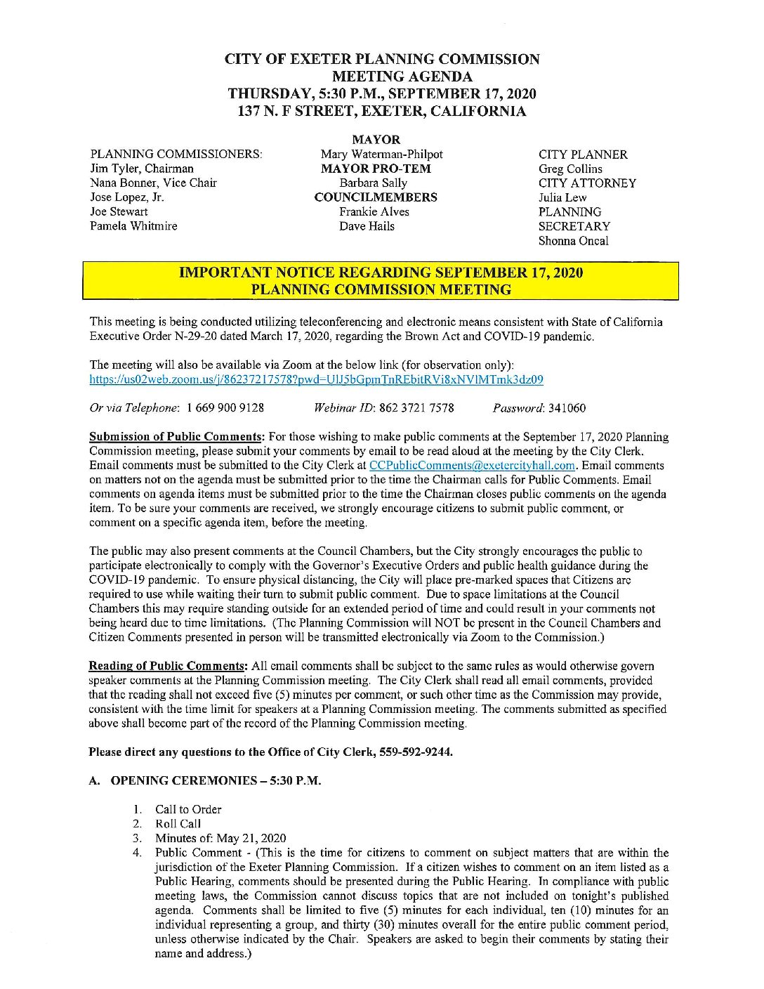 Planning Commission Agenda 091720