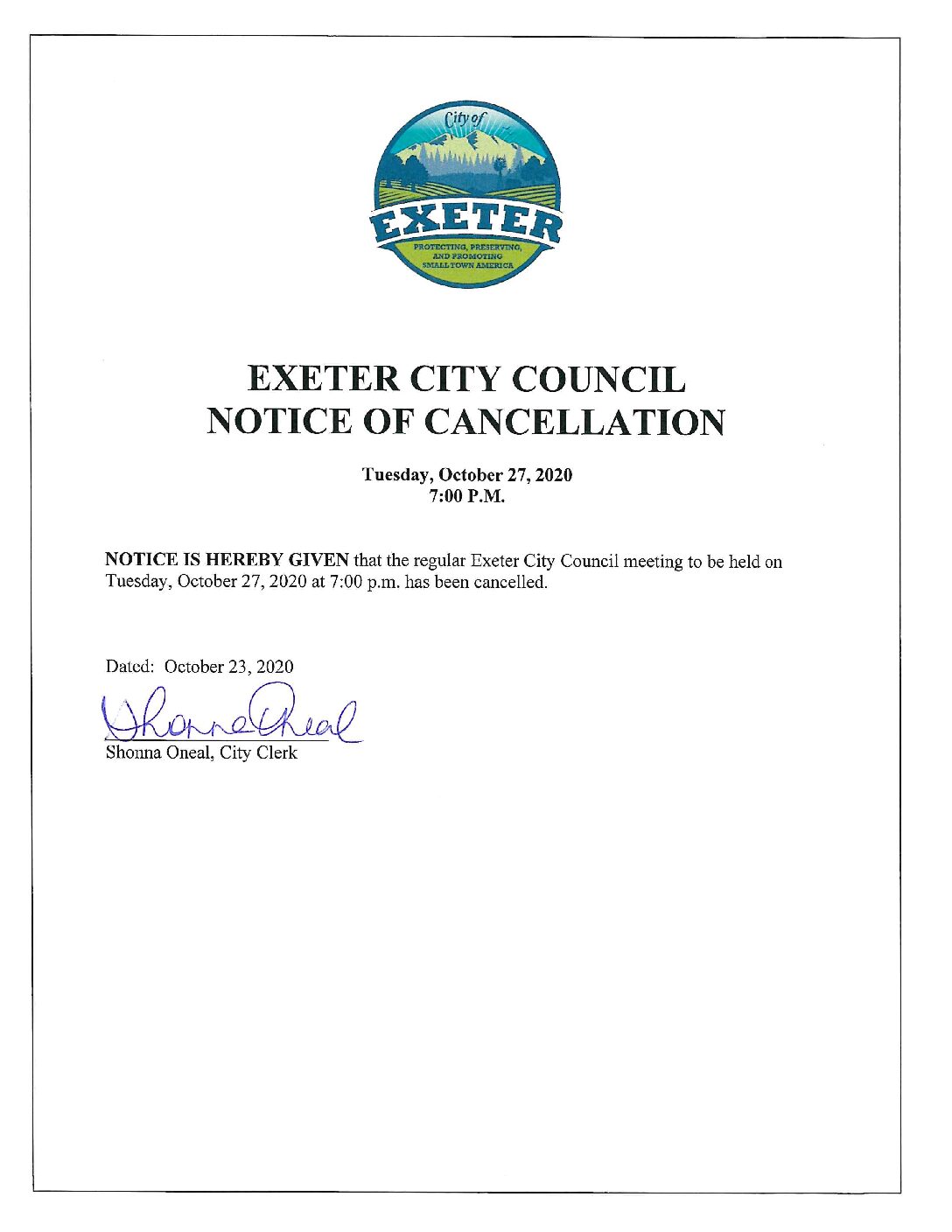 CC Notice of Cancellation 102720
