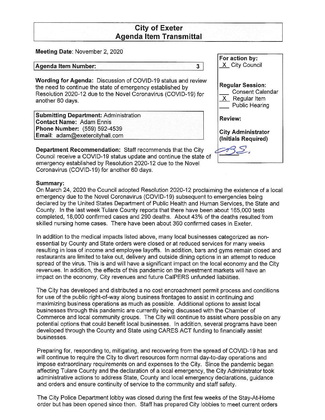 Spcl CC Staff Reports November 2 2020 1