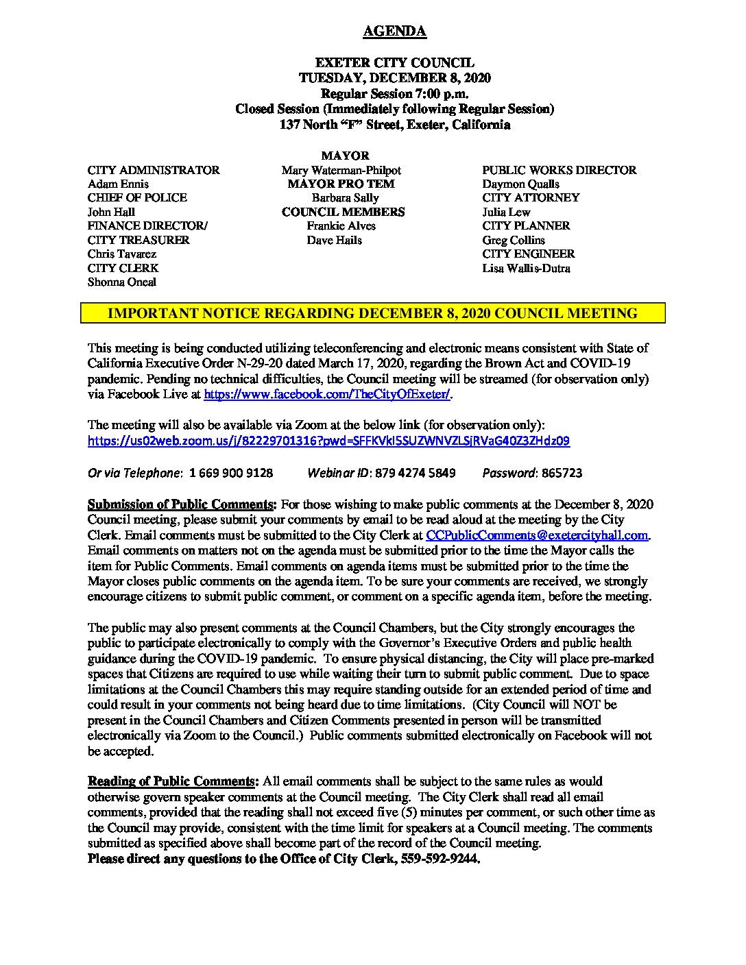 CC Agenda December 8 2020