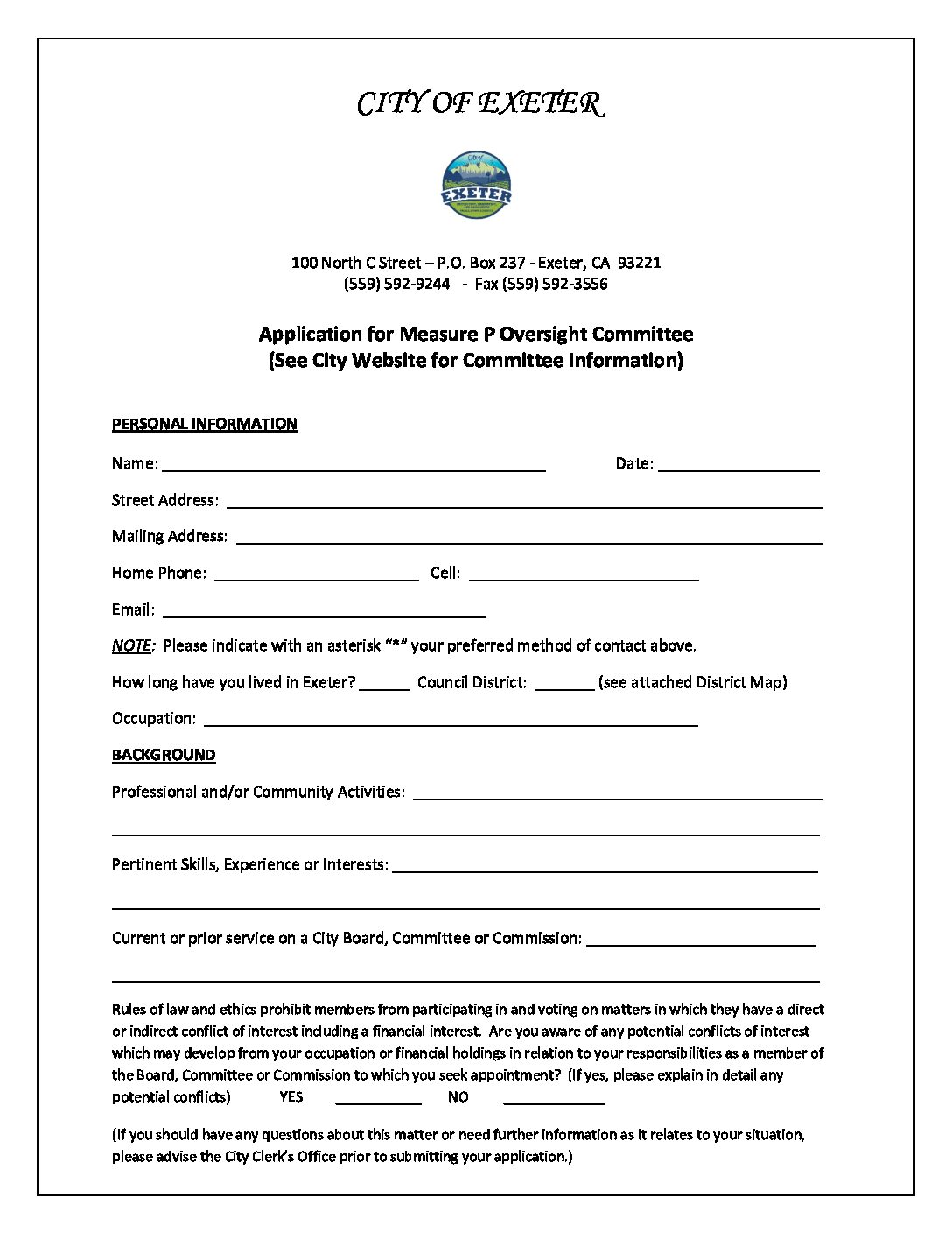 Measure P Oversight Committee Application