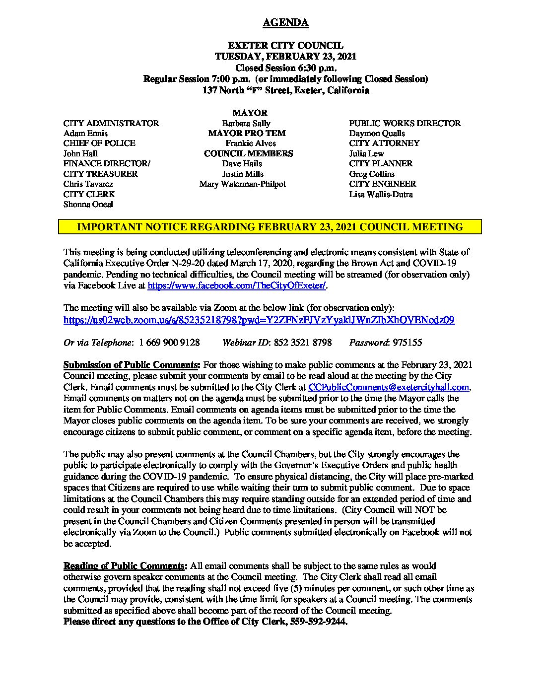 CC Agenda February 23 2021
