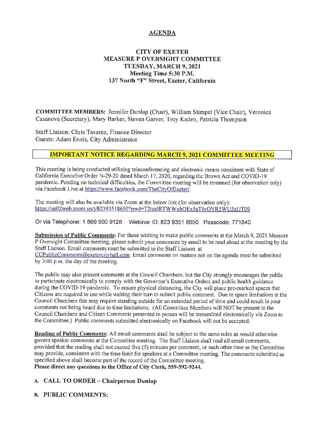 Measure P Oversight Agenda 3.9.2021