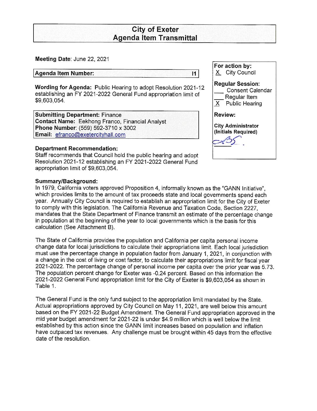 CC Staff Reports Items I1.I10 June 22 2021
