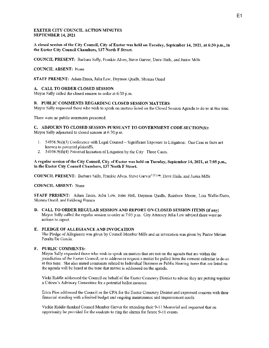 Staff Reports September 28 2021