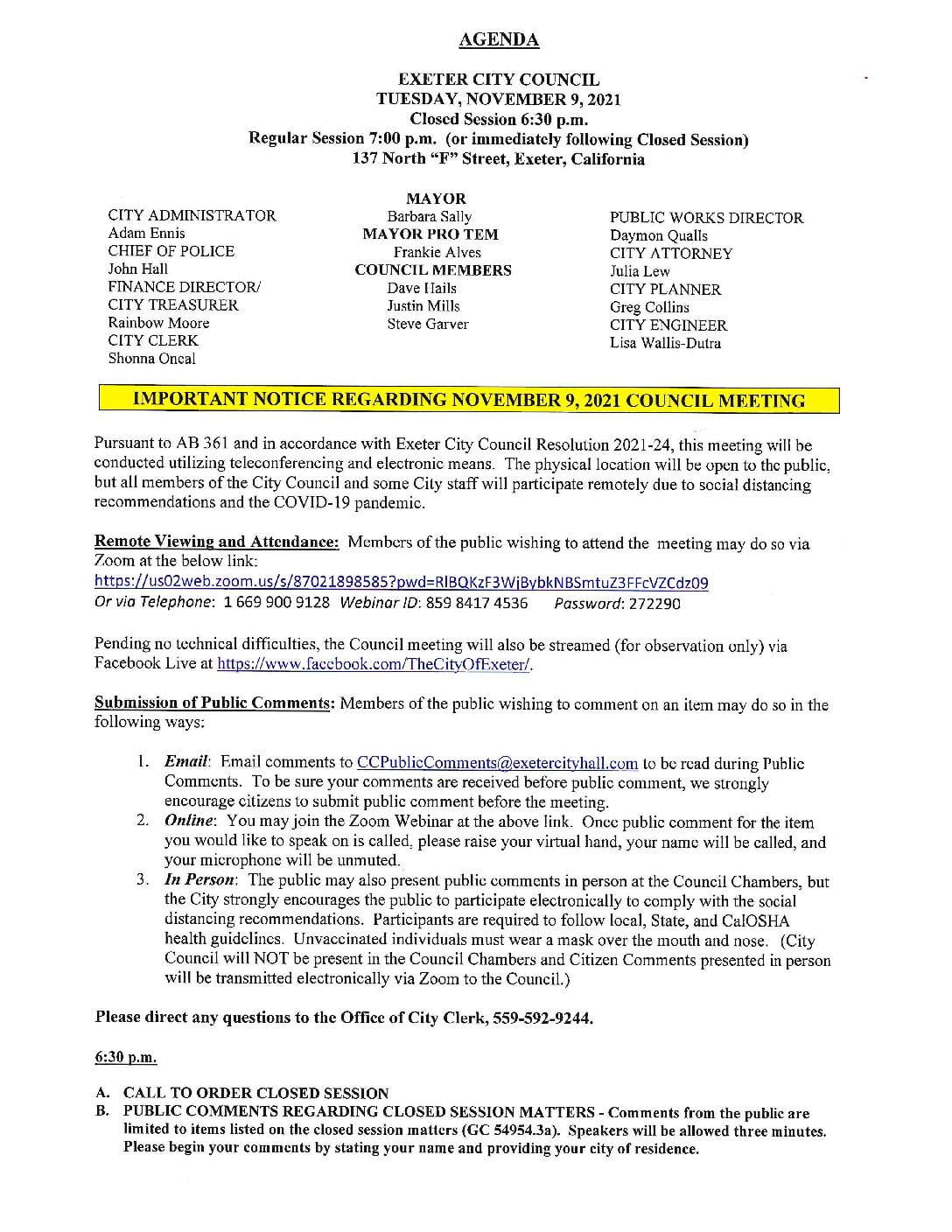 CC Agenda November 9 2021