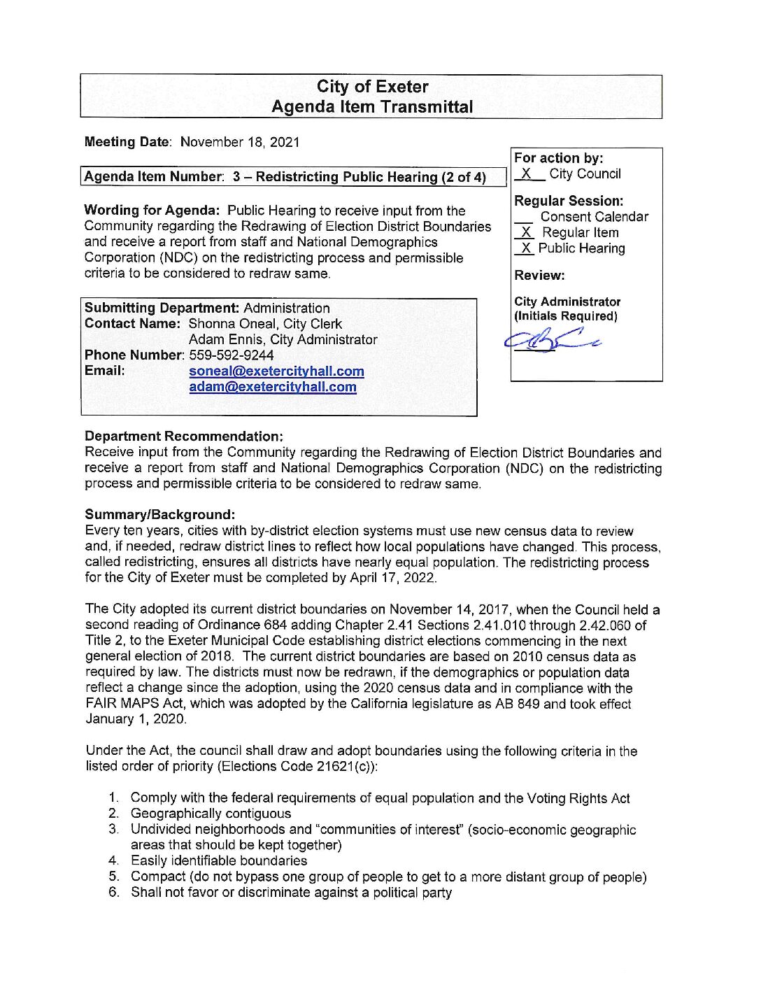 CC Staff Reports November 18 2021