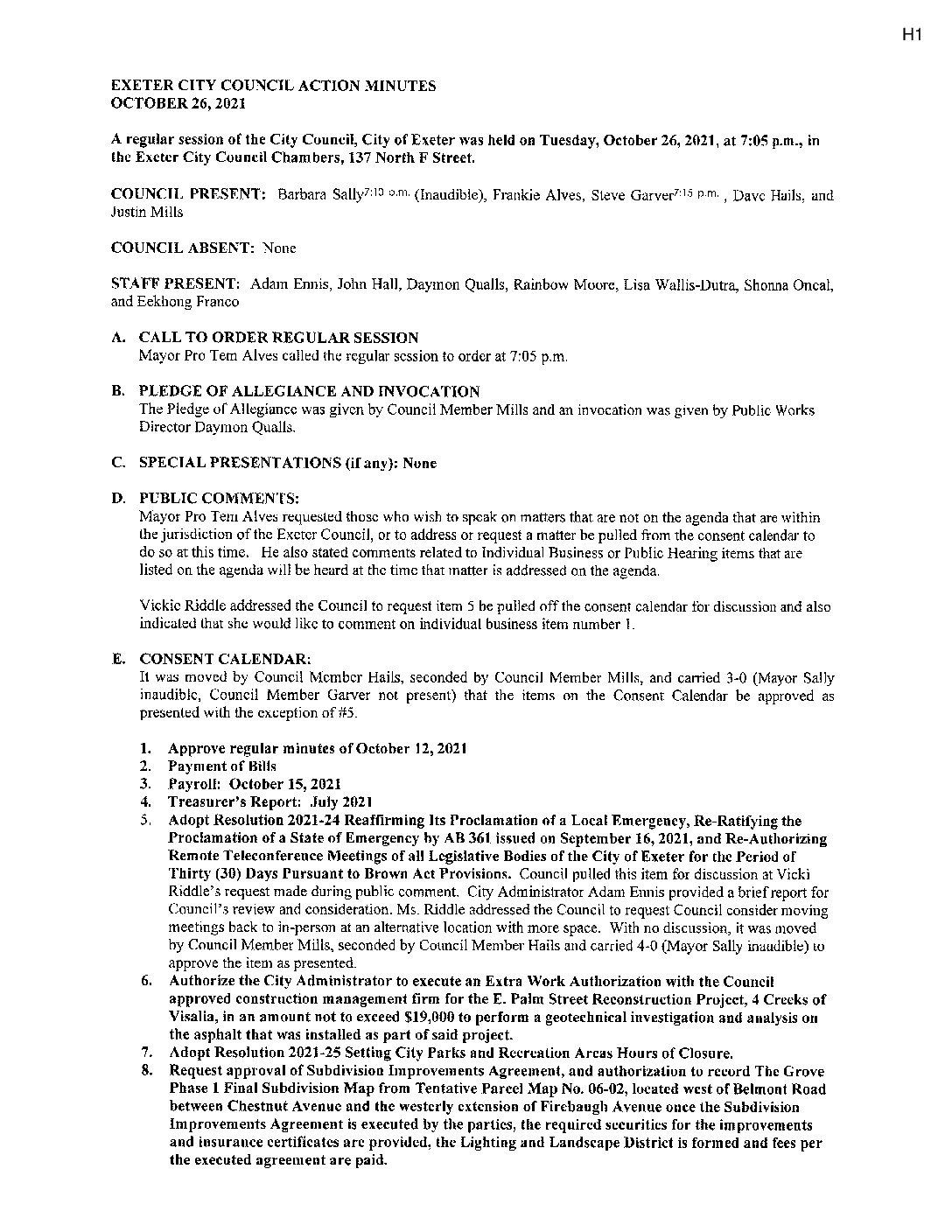 CC Staff Reports November 9 2021