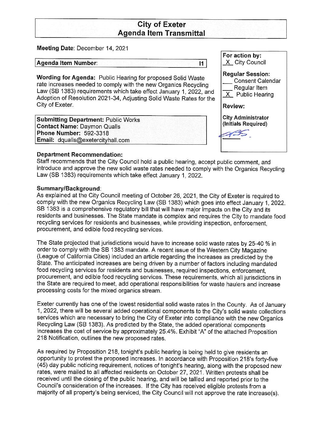 CC Staff Reports I1 I3 December 14 2021