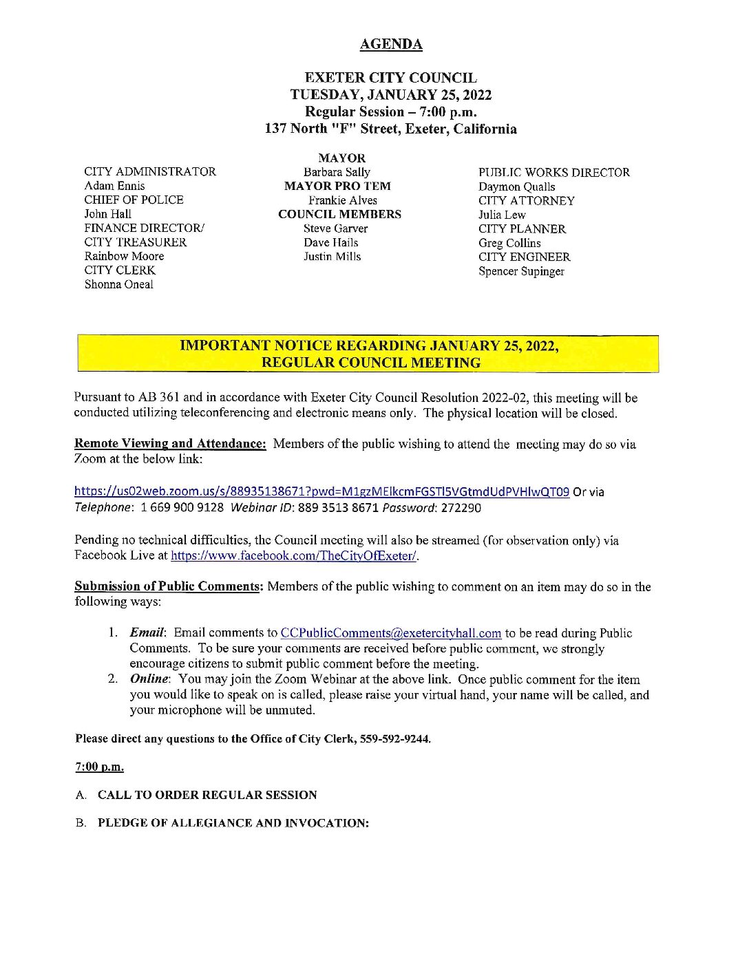 CC Agenda January 25 2022
