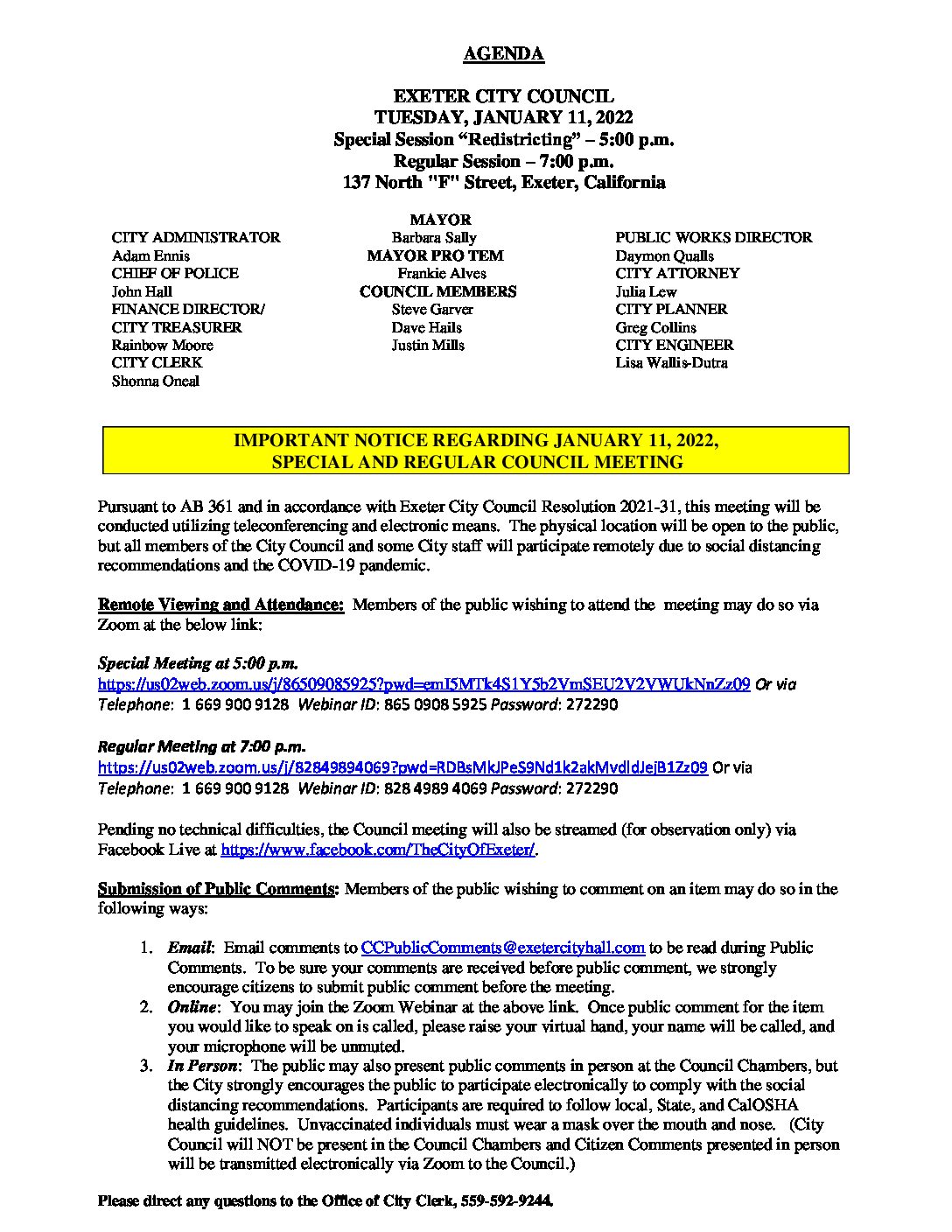 CC Mtg Agenda January 11 2022