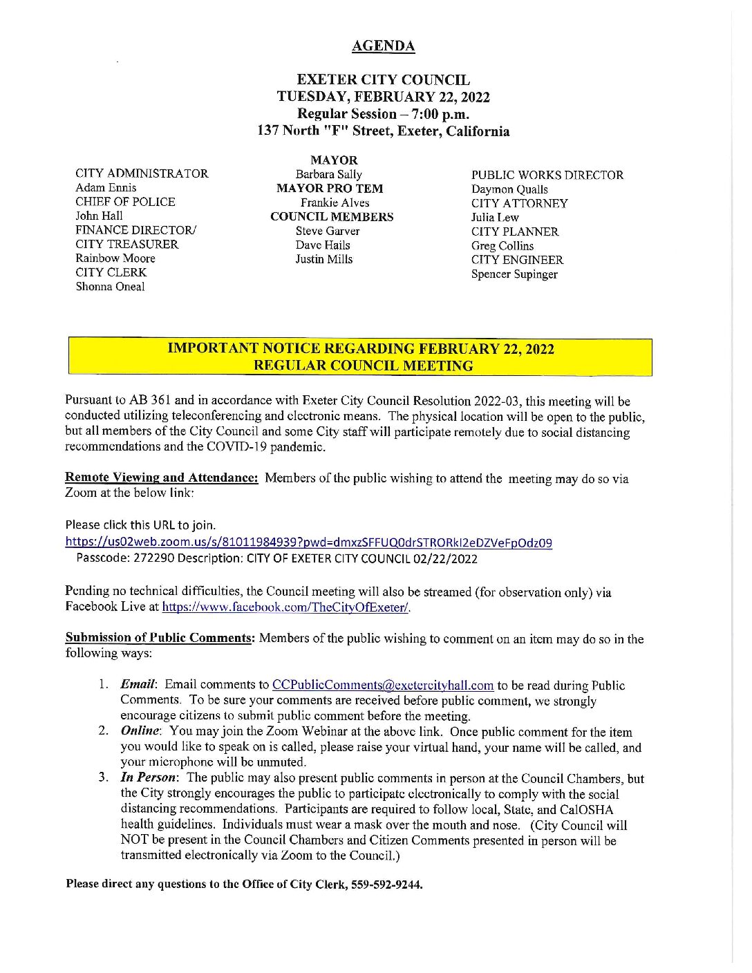 CC Agenda February 22 2022