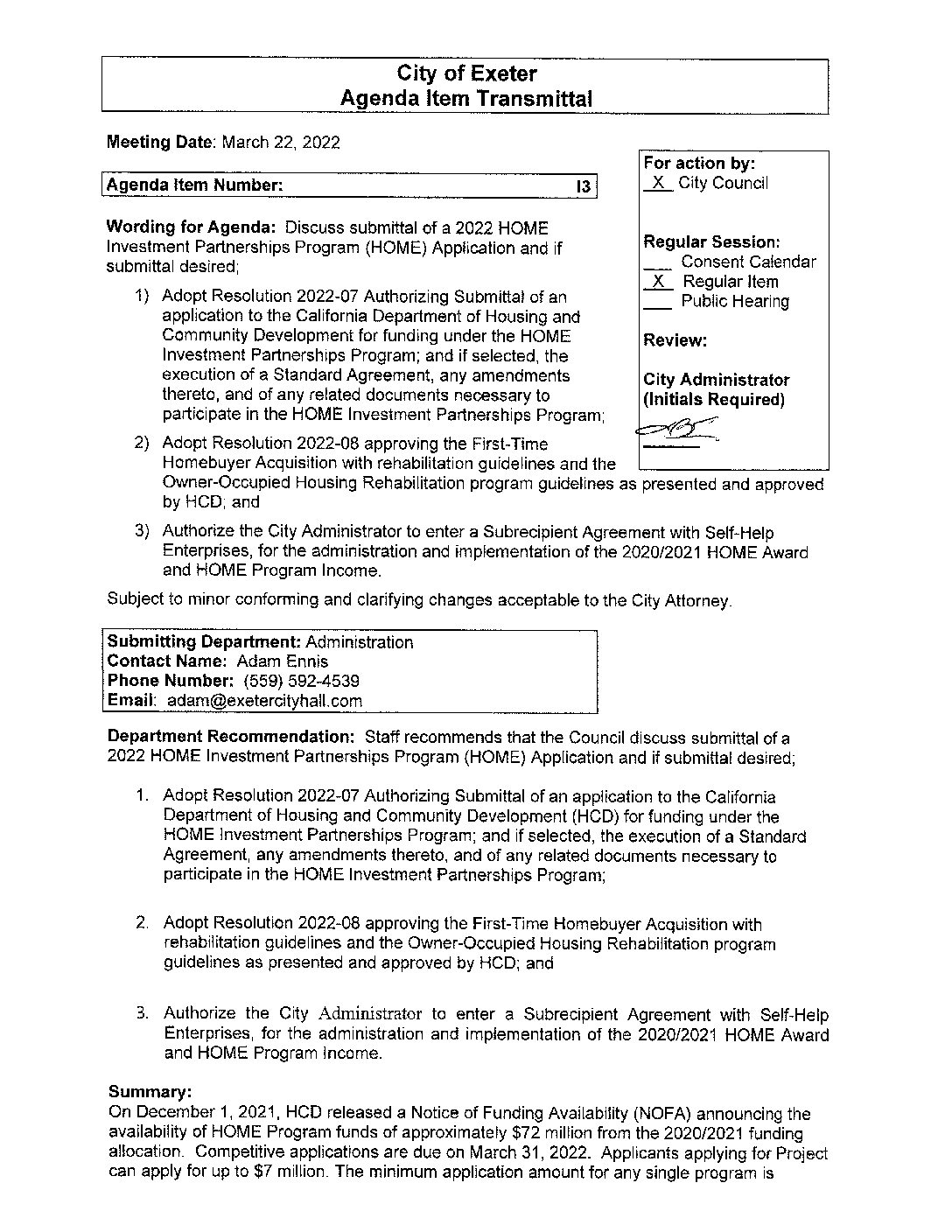 CC Staff Reports Item I3 March 22 2022