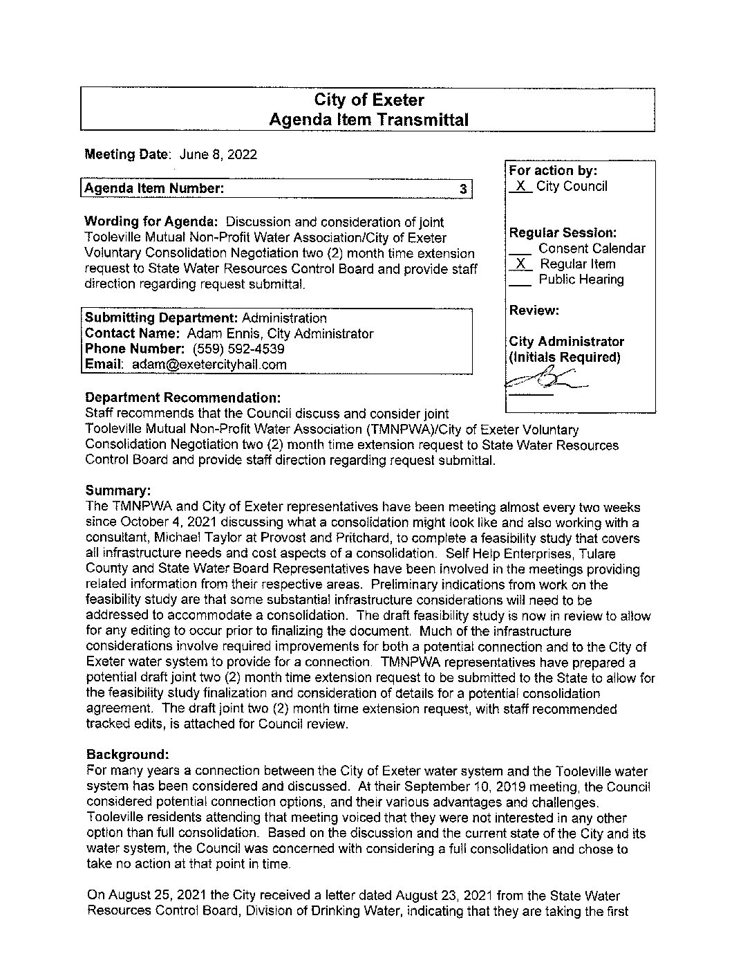 Special CC Mtg Staff Reports June 8 2022
