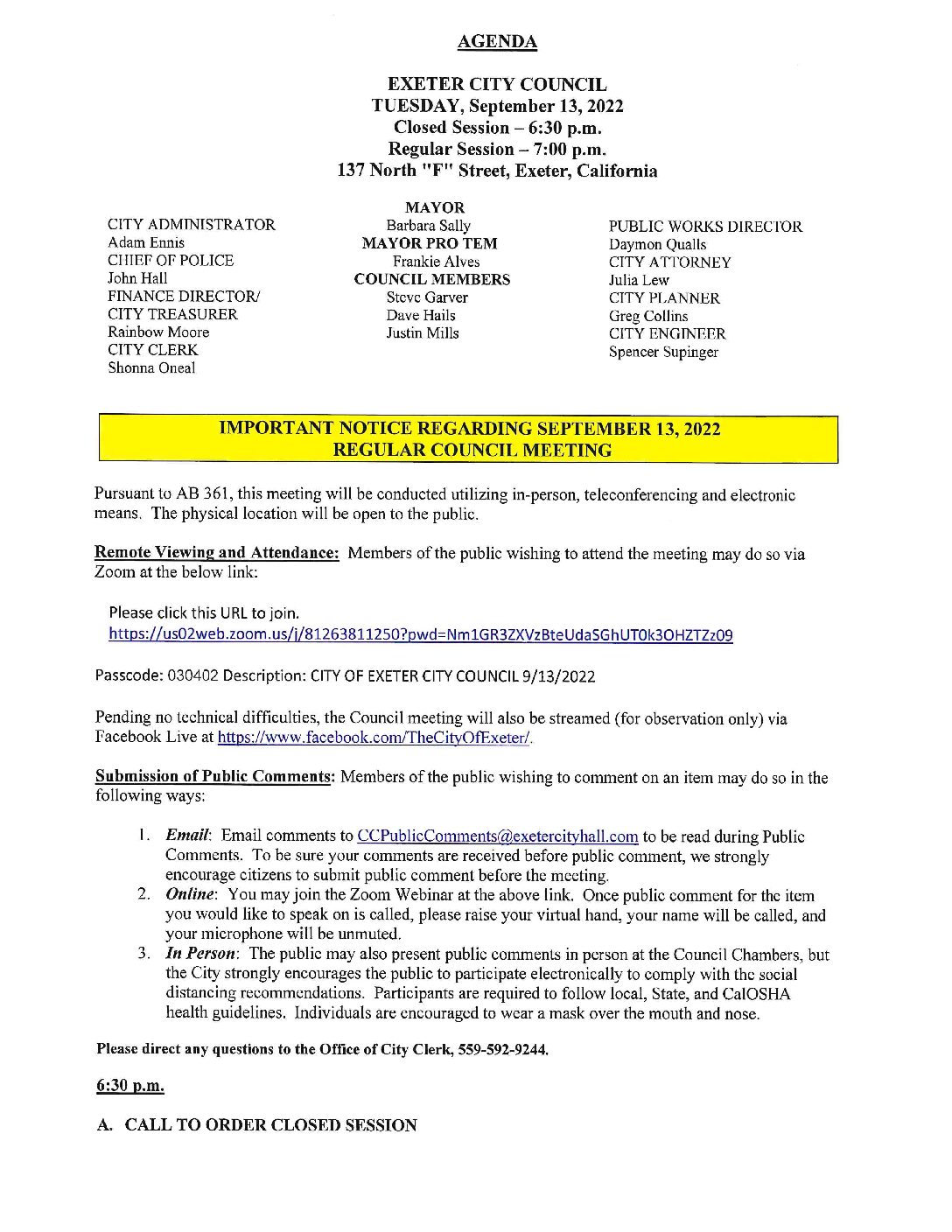 CC Agenda September 13 2022