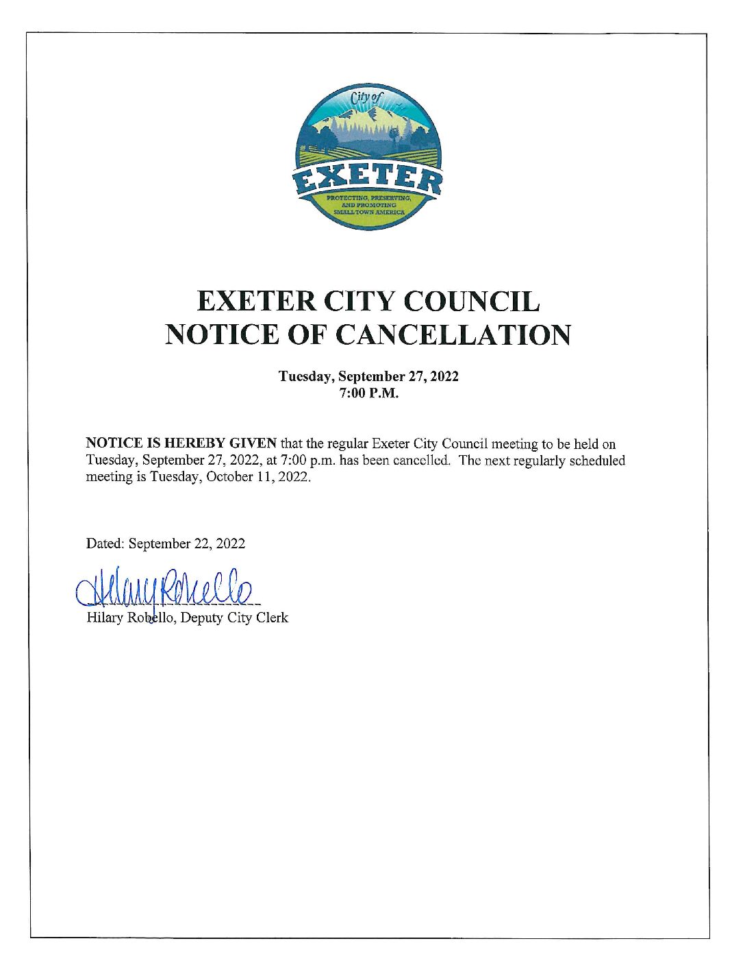CC Ntc of Cancellation September 27 2022