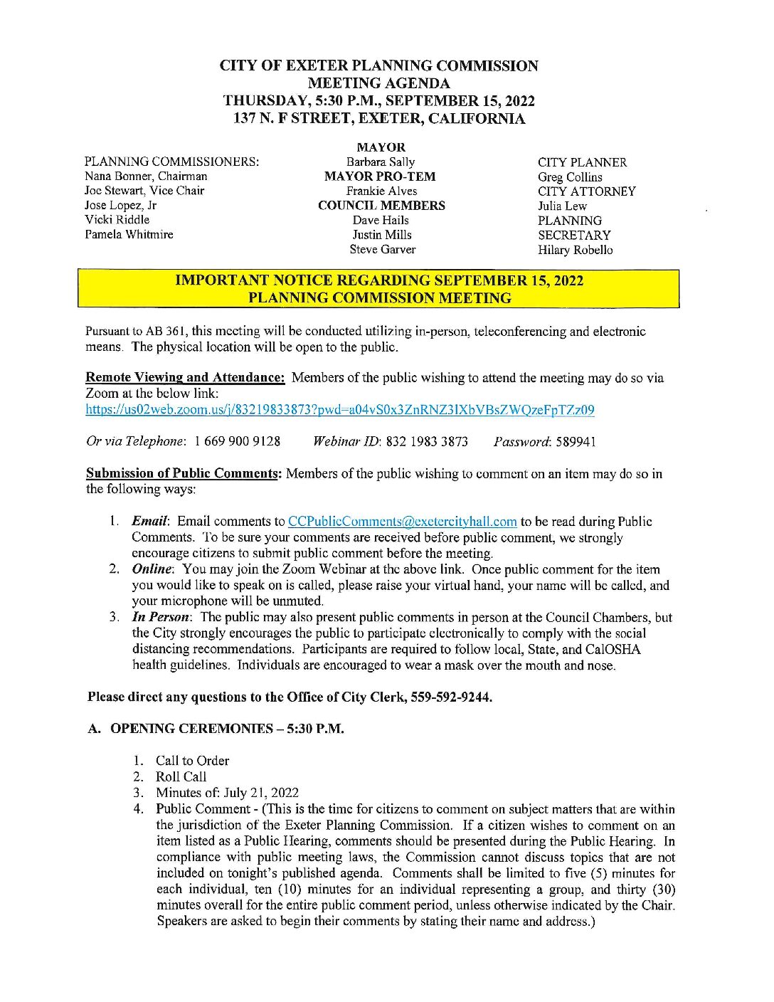 PC Agenda September 15 2022