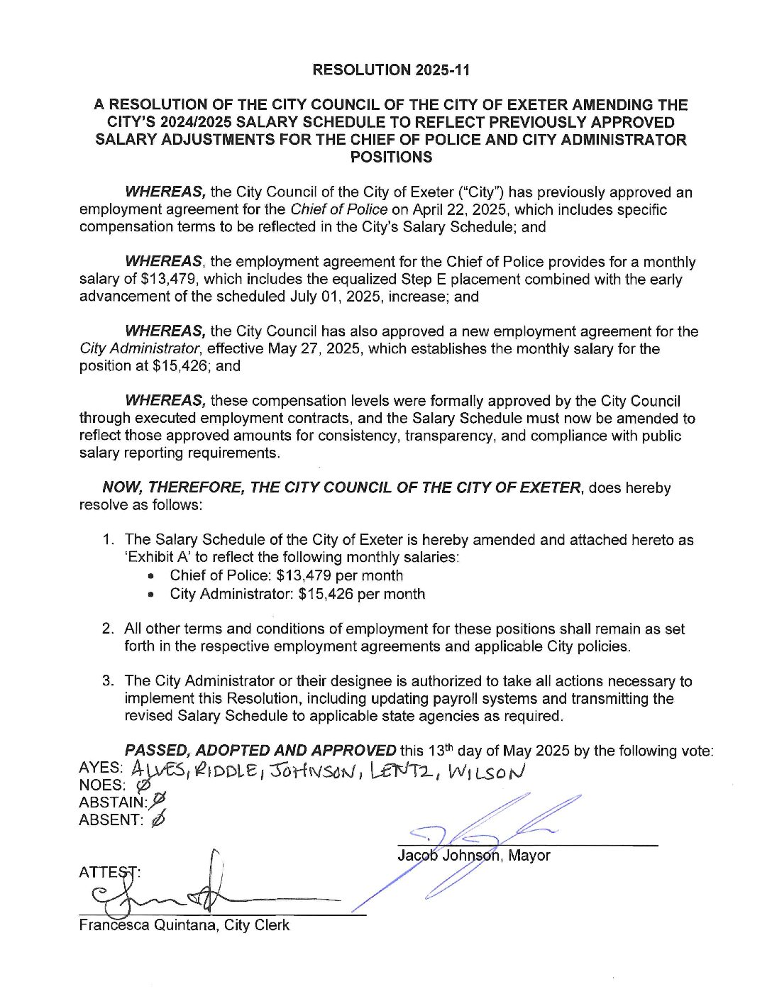 City of Exeter FY 24/25 Salary Schedule