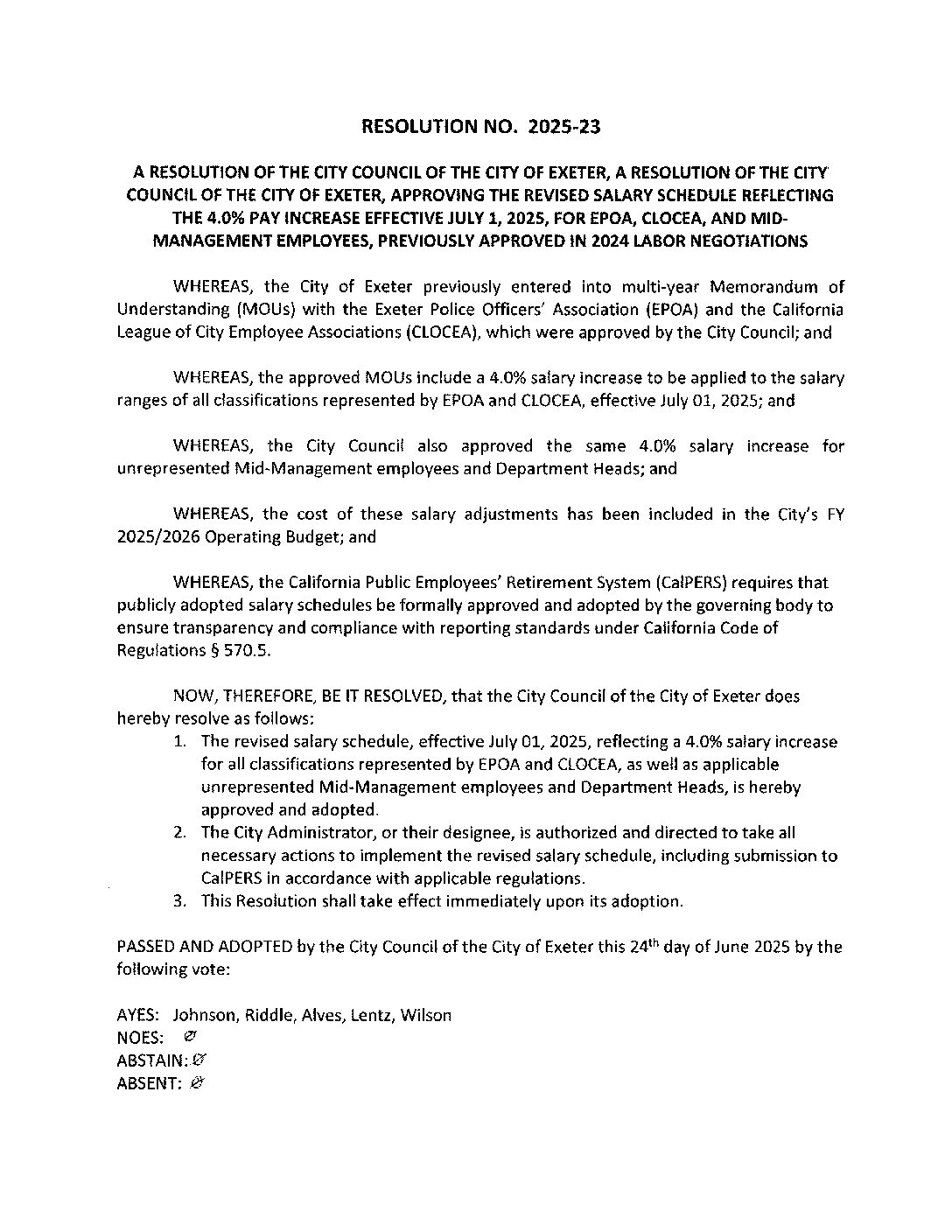 City of Exeter Salary Schedule (Effective July 01, 2025)