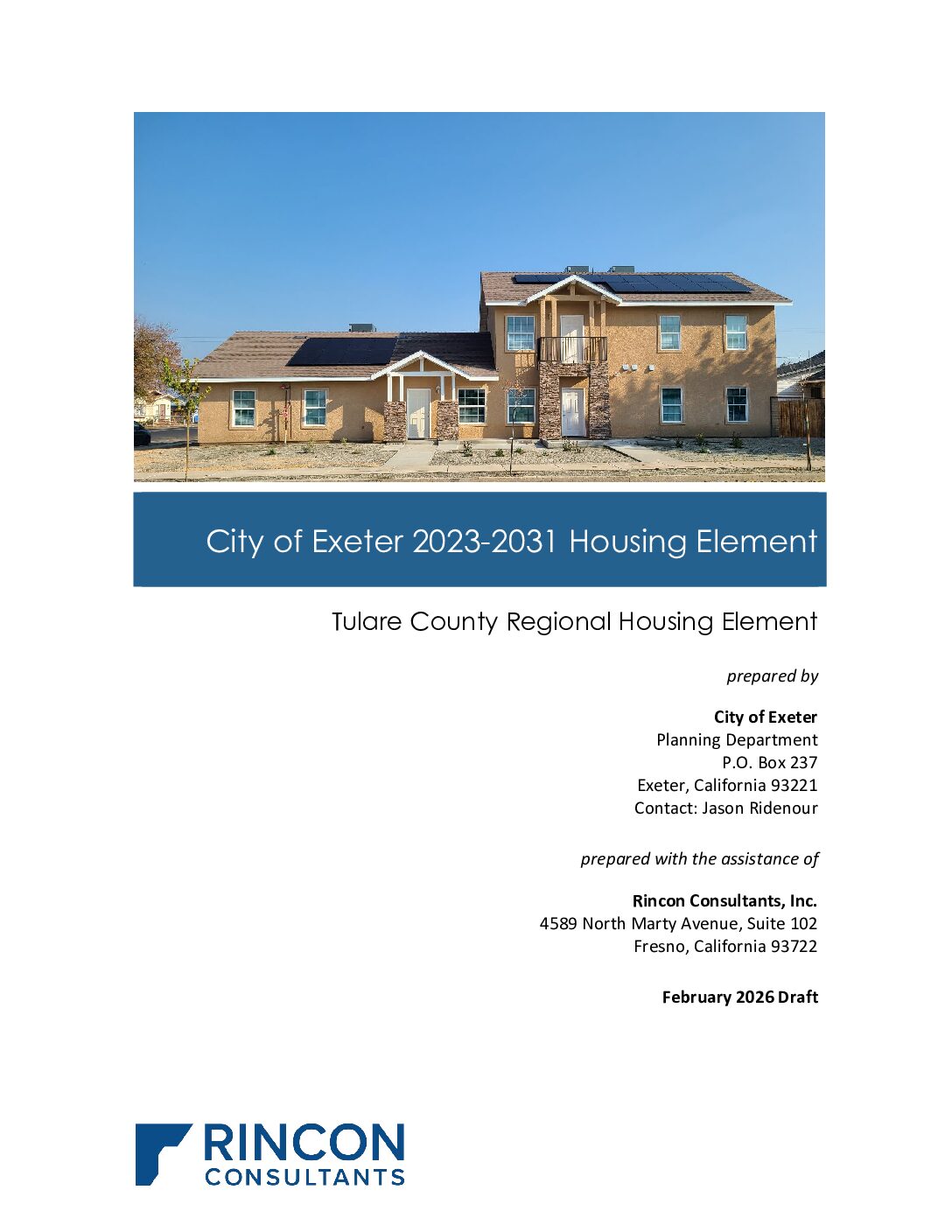 City of Exeter – Revised Draft Housing Element