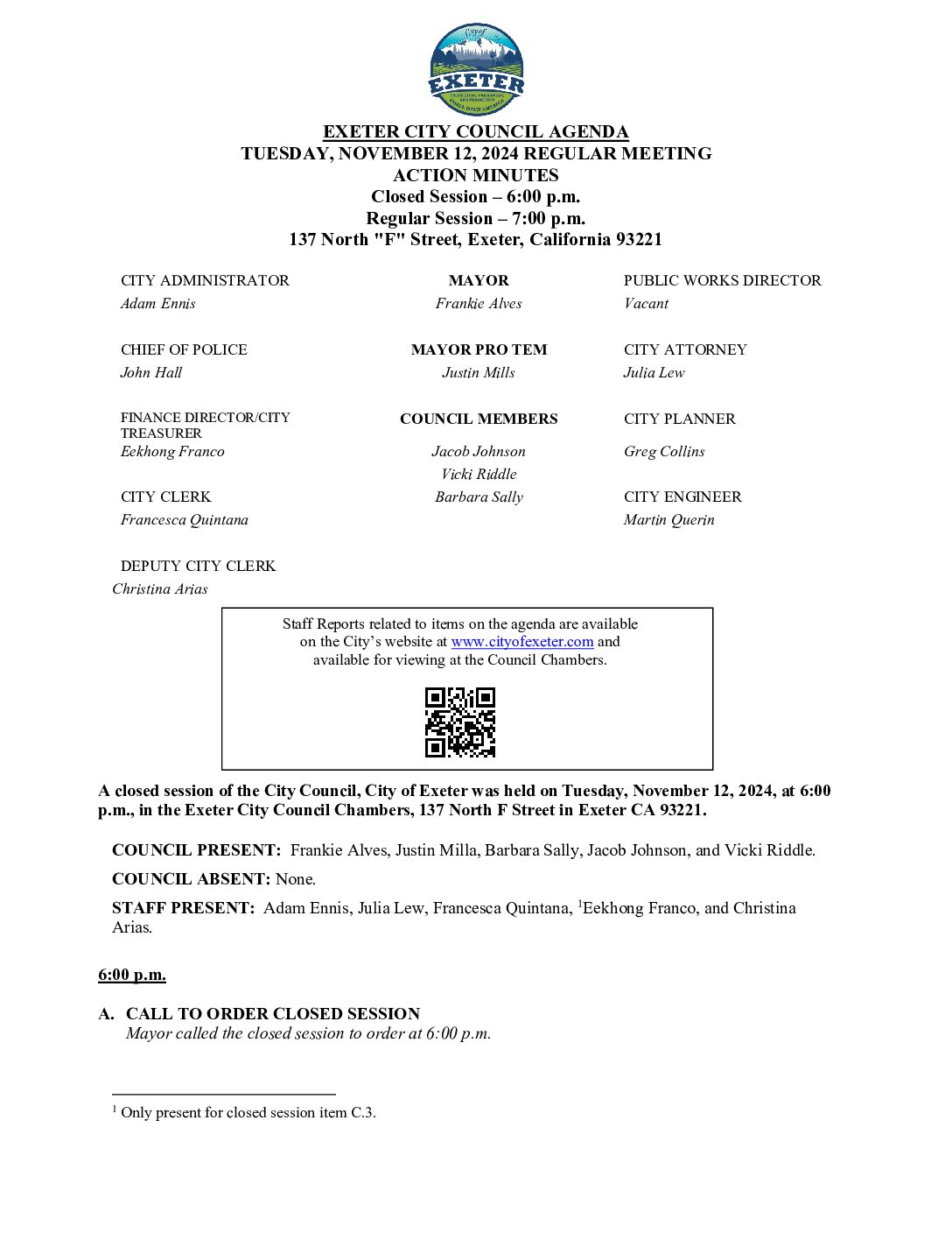 City Council Meeting Minutes November 12, 2024