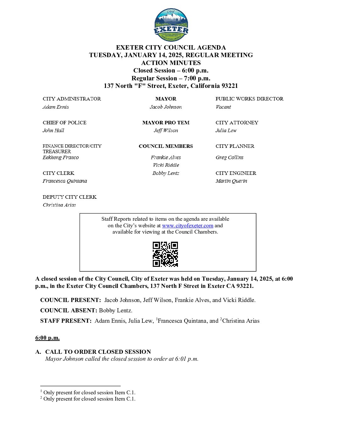 January 14, 2025 City Council Meeting Minutes