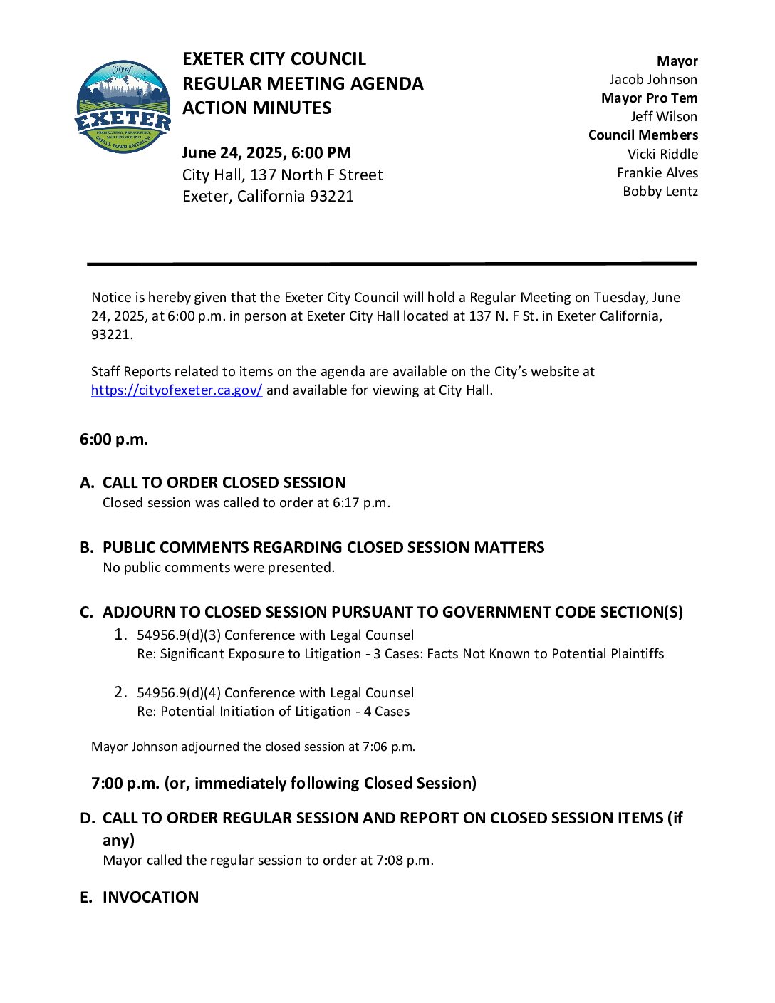 June 24, 2025 City Council Meeting Minutes