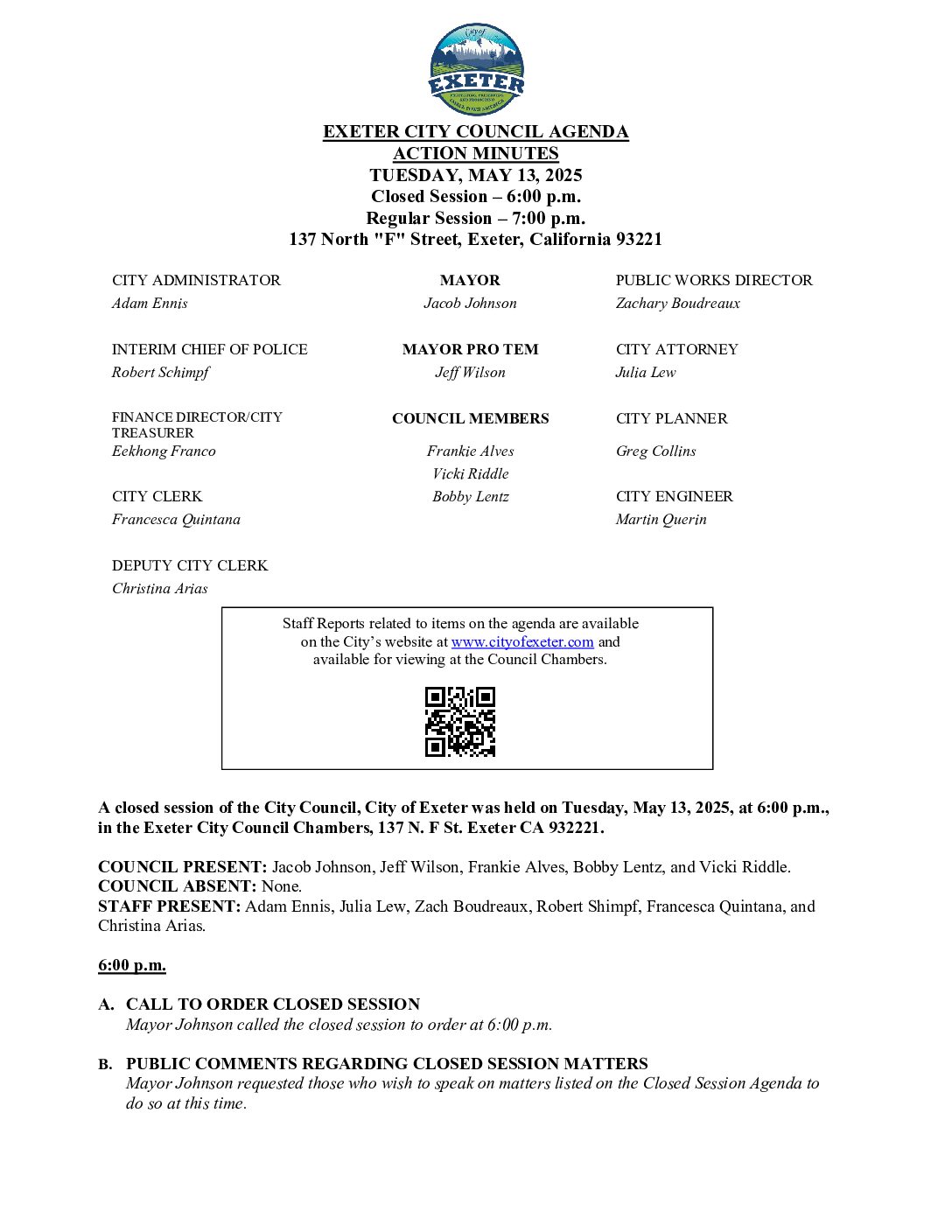 May 13, 2025 City Council Meeting Minutes