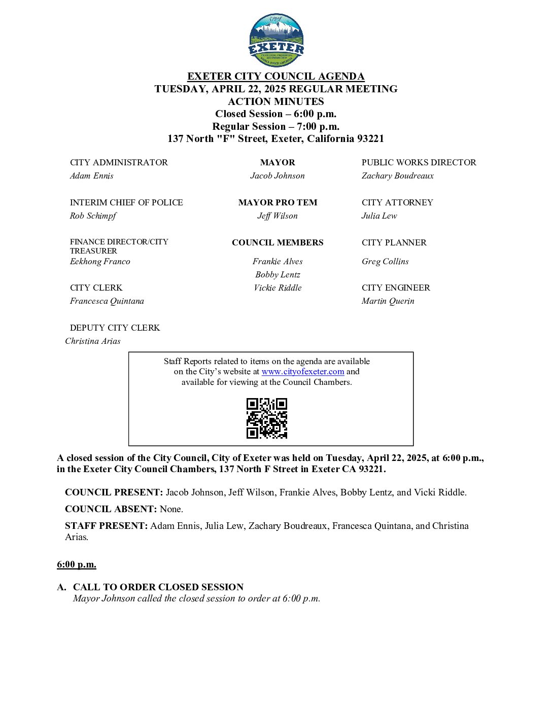 April 22, 2025 City Council Meeting Minutes