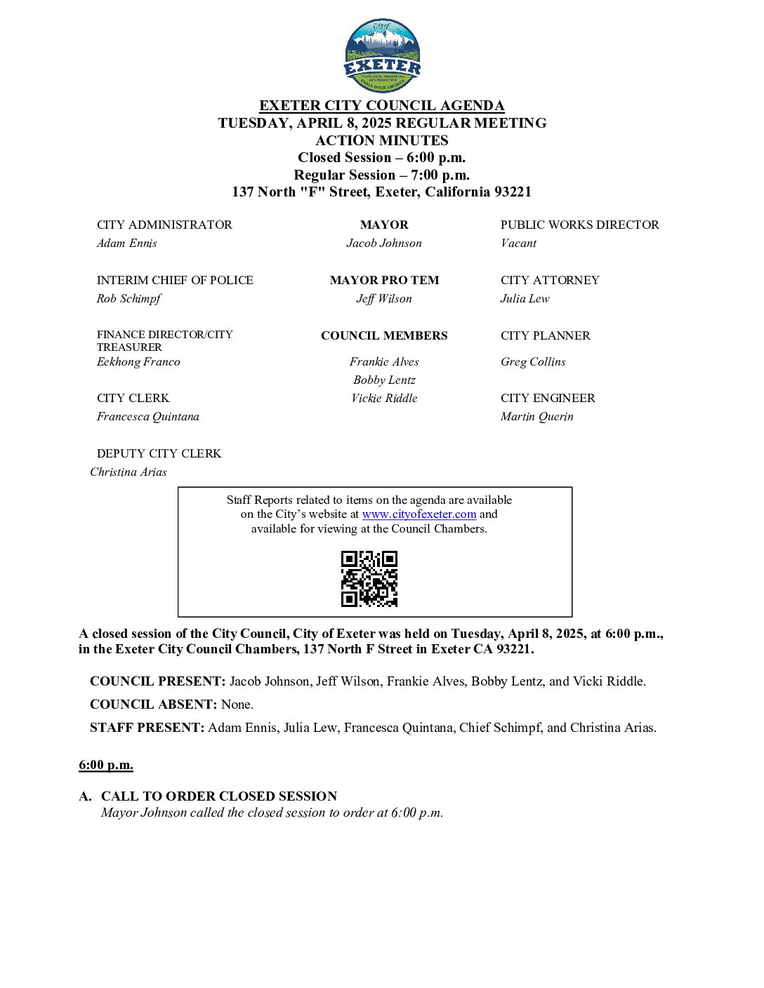 April 8, 2025 City Council Meeting Minutes
