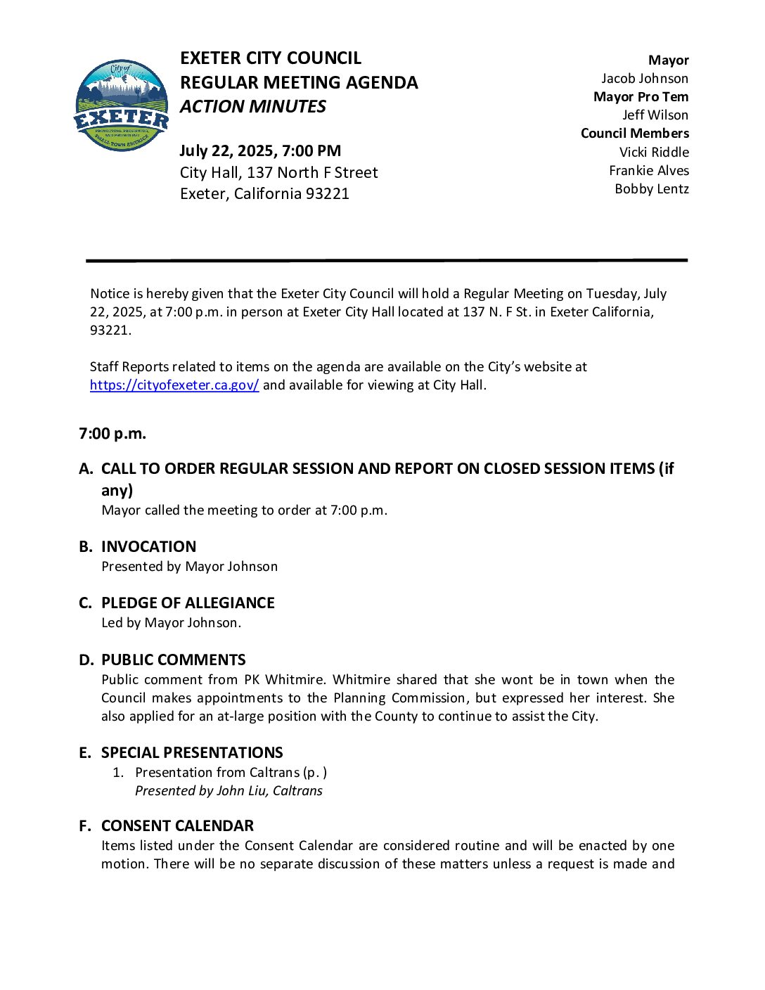 July 12, 2025 City Council Meeting Minutes