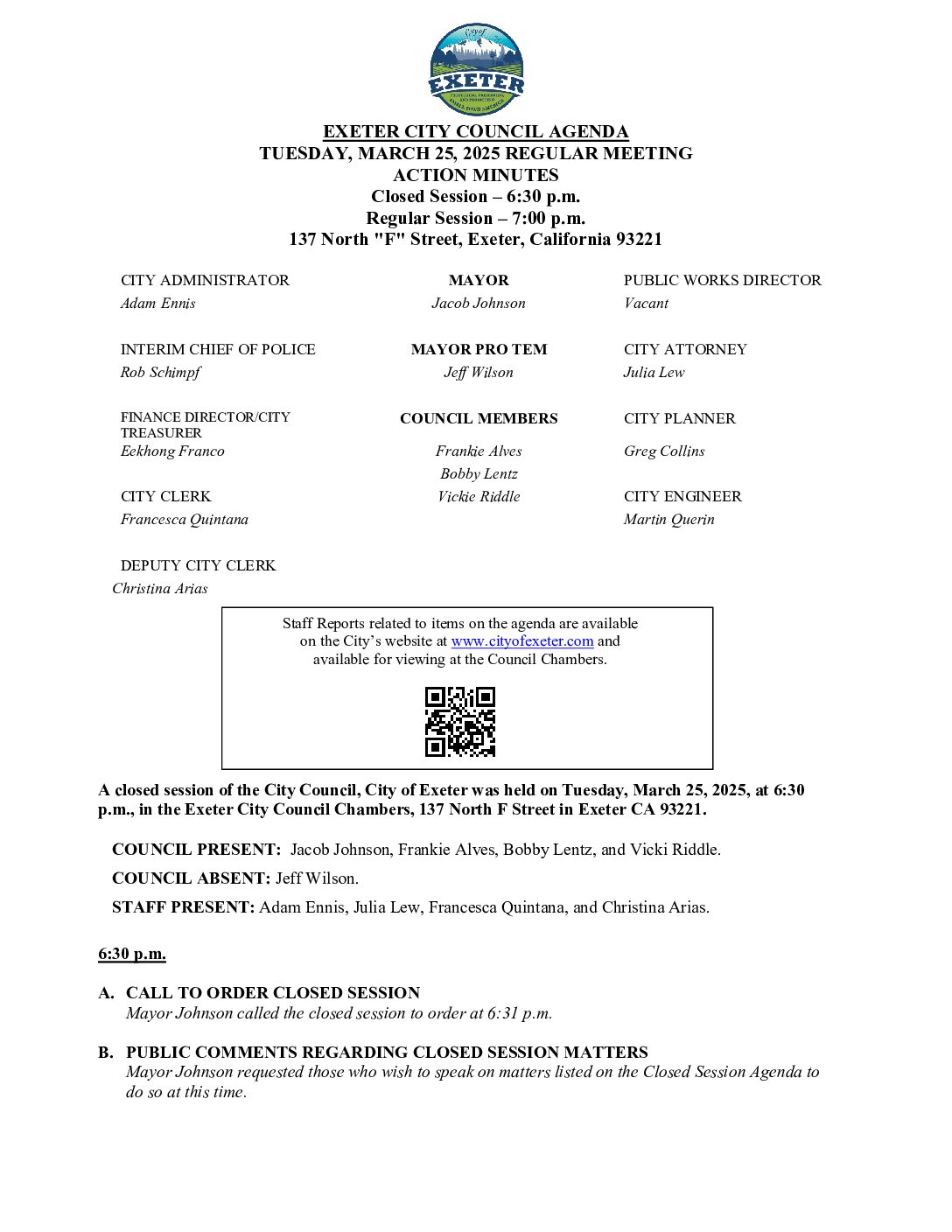 March 25, 2025 City Council meeting Minutes