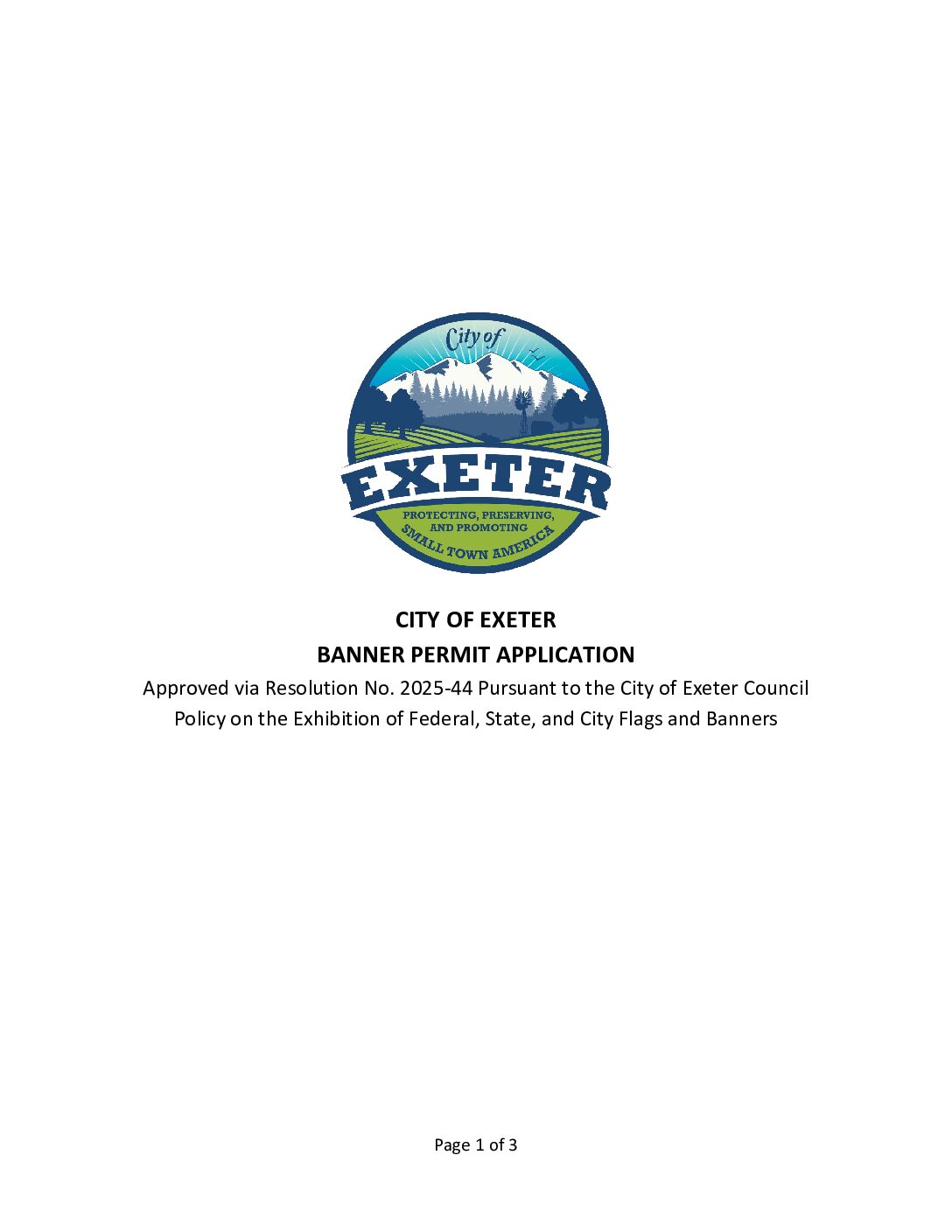 City of Exeter Banner Permit Application – Fillable